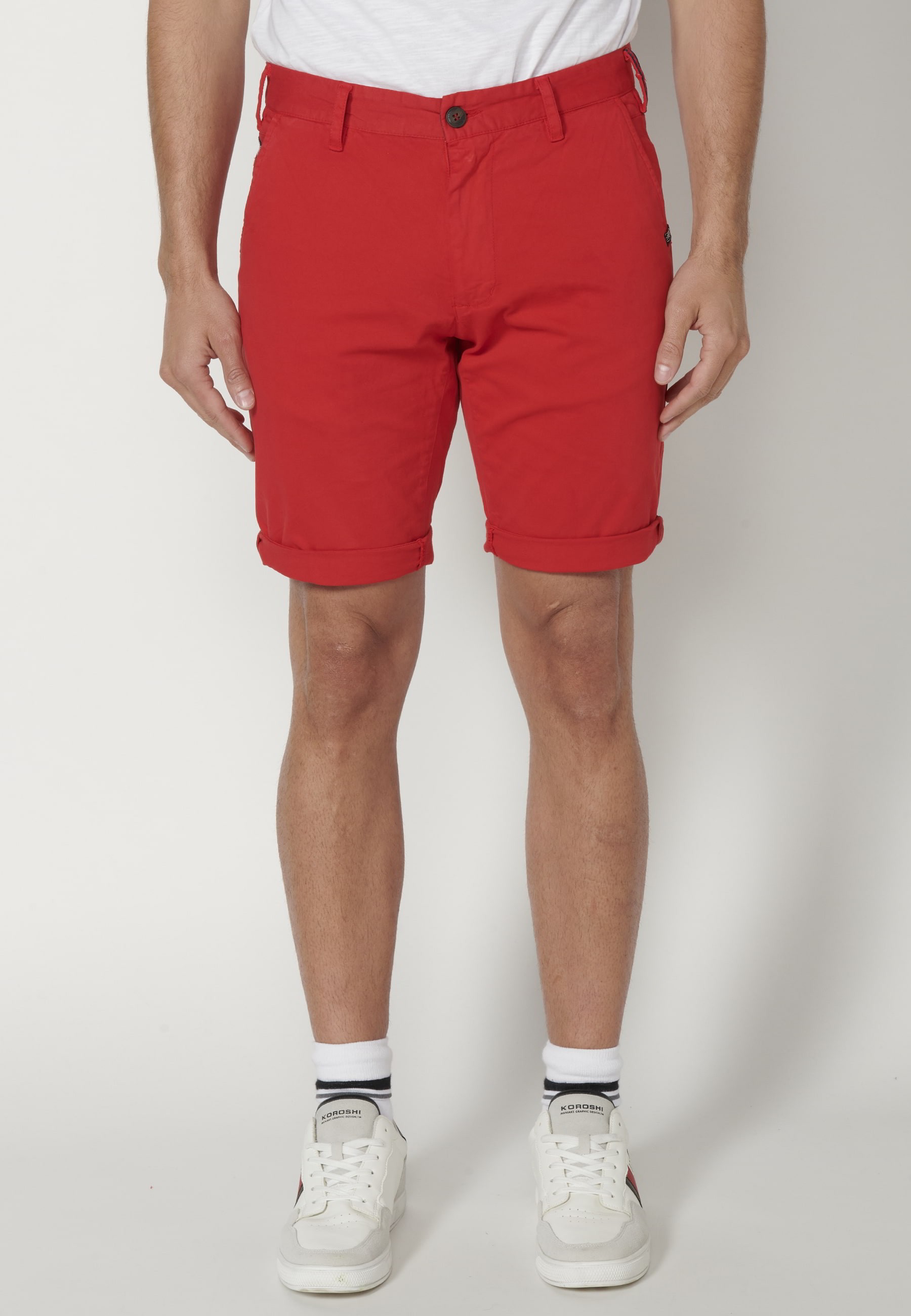 Red Chinese style Bermuda shorts for Men