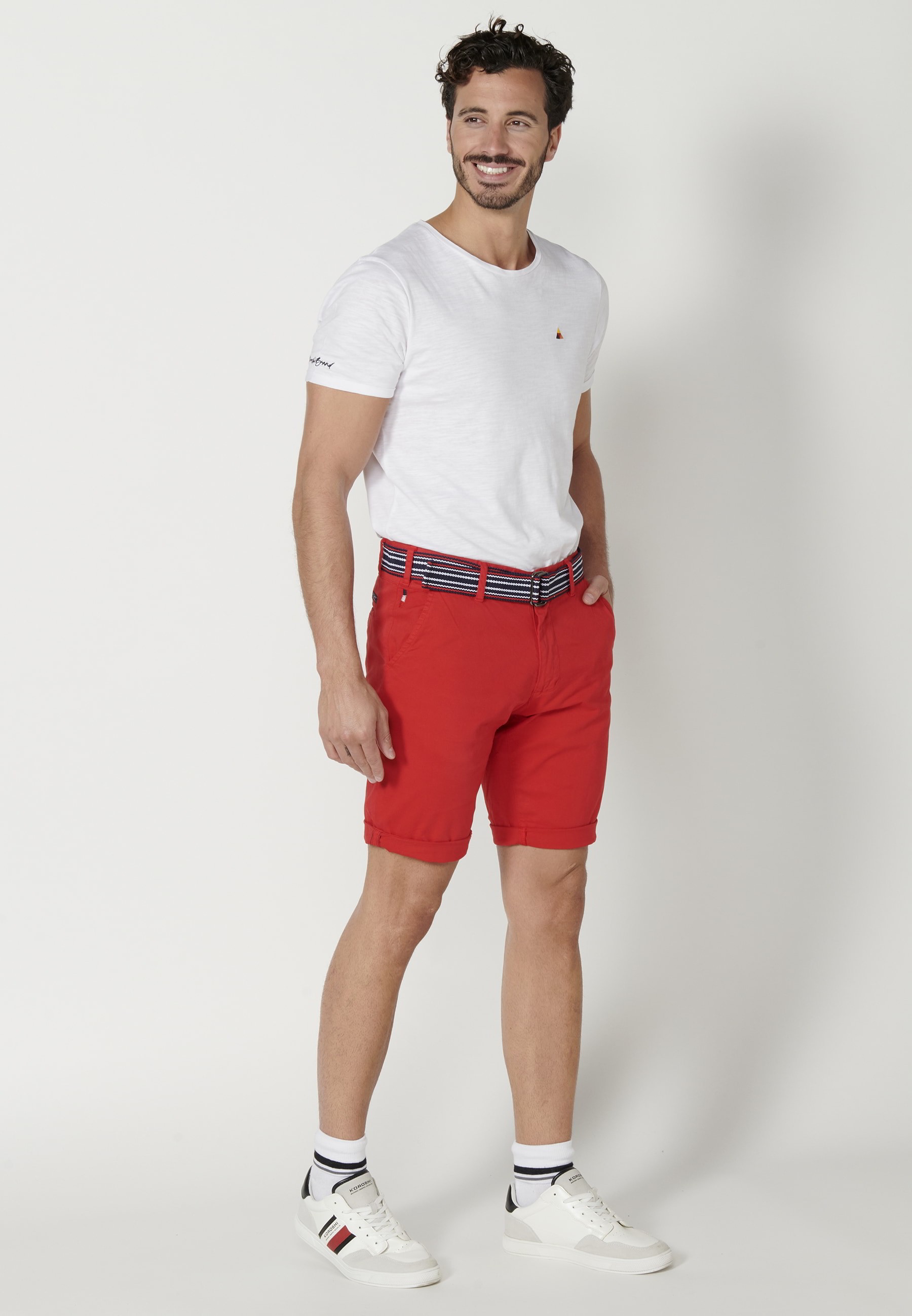 Red Chinese style Bermuda shorts for Men