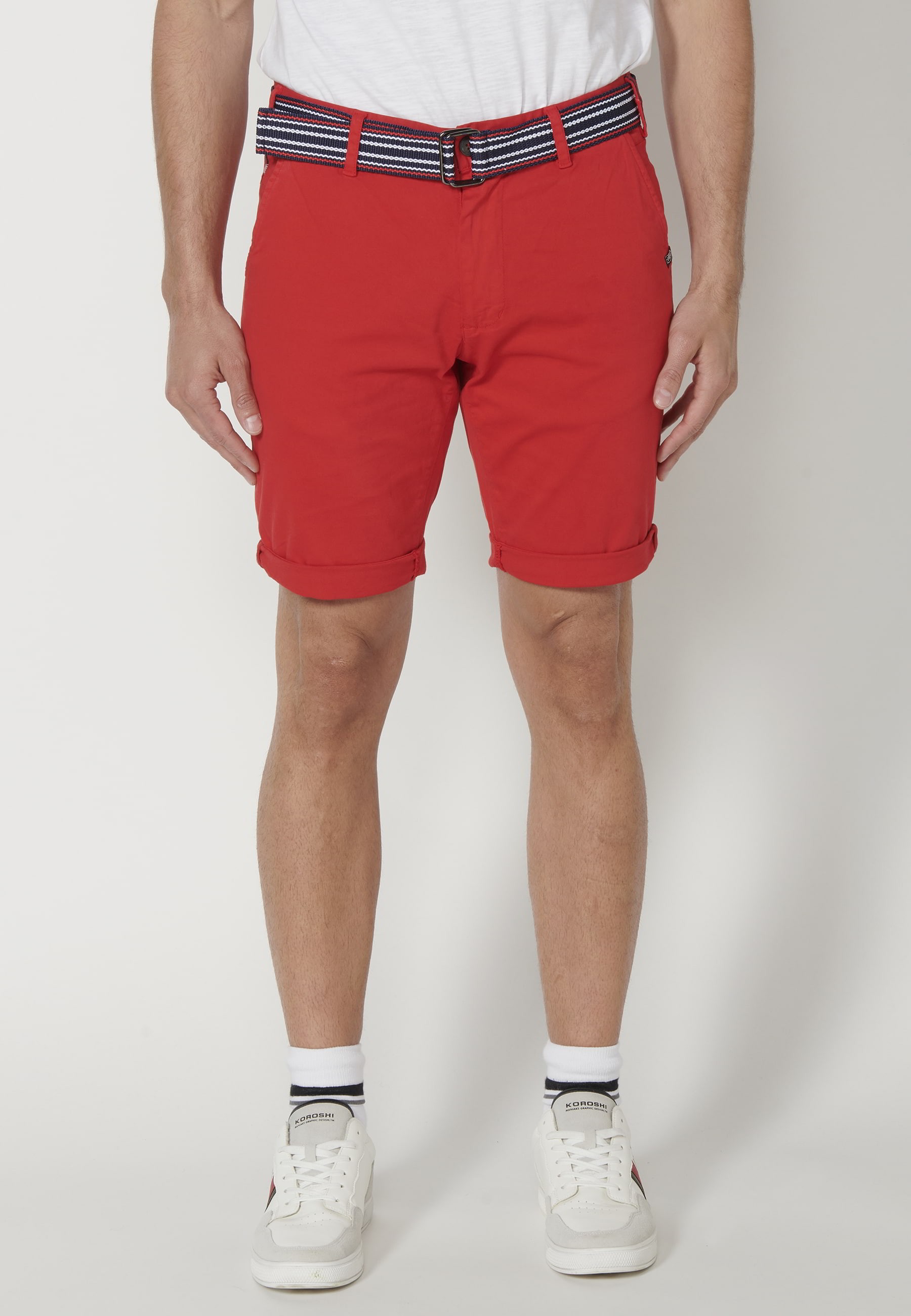 Red Chinese style Bermuda shorts for Men