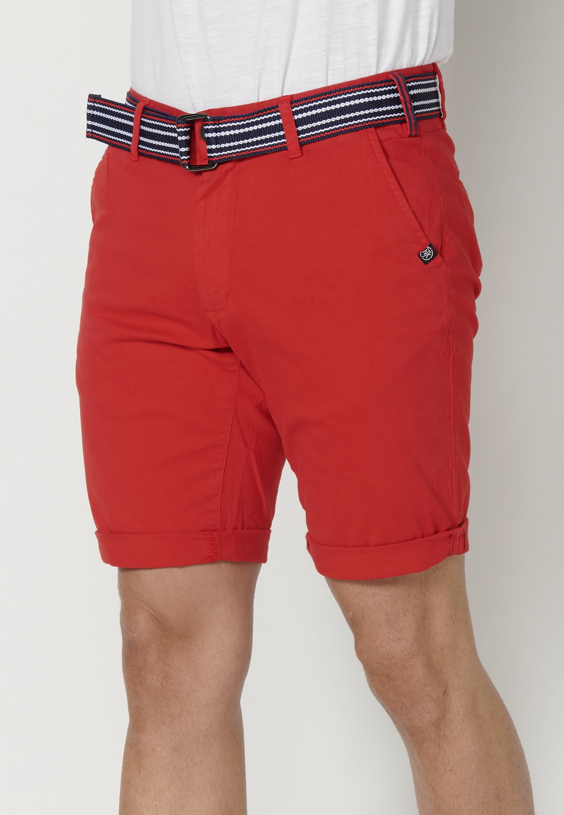 Red Chinese style Bermuda shorts for Men