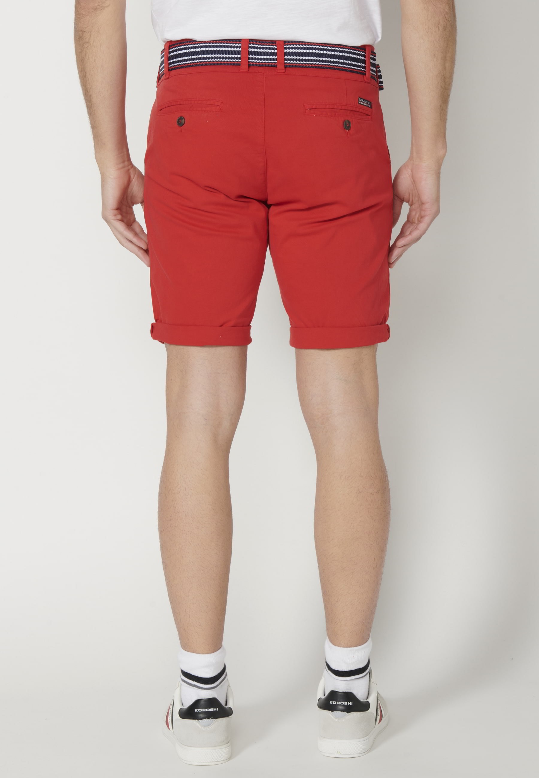 Red Chinese style Bermuda shorts for Men