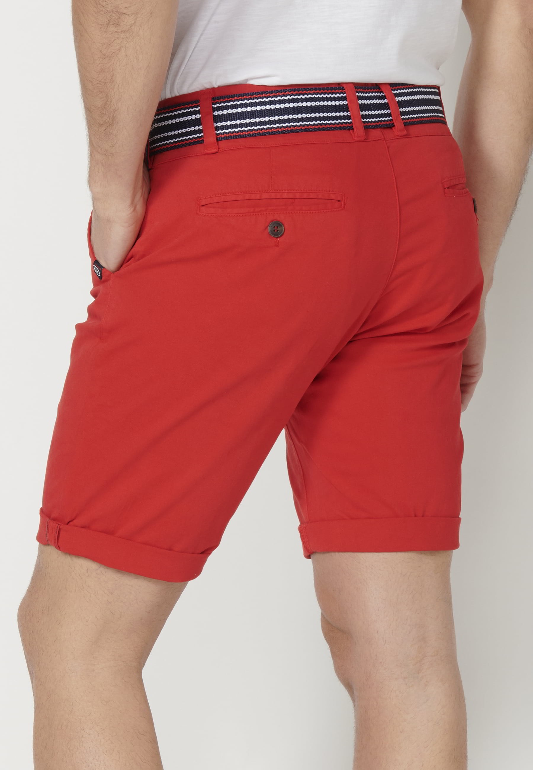 Red Chinese style Bermuda shorts for Men