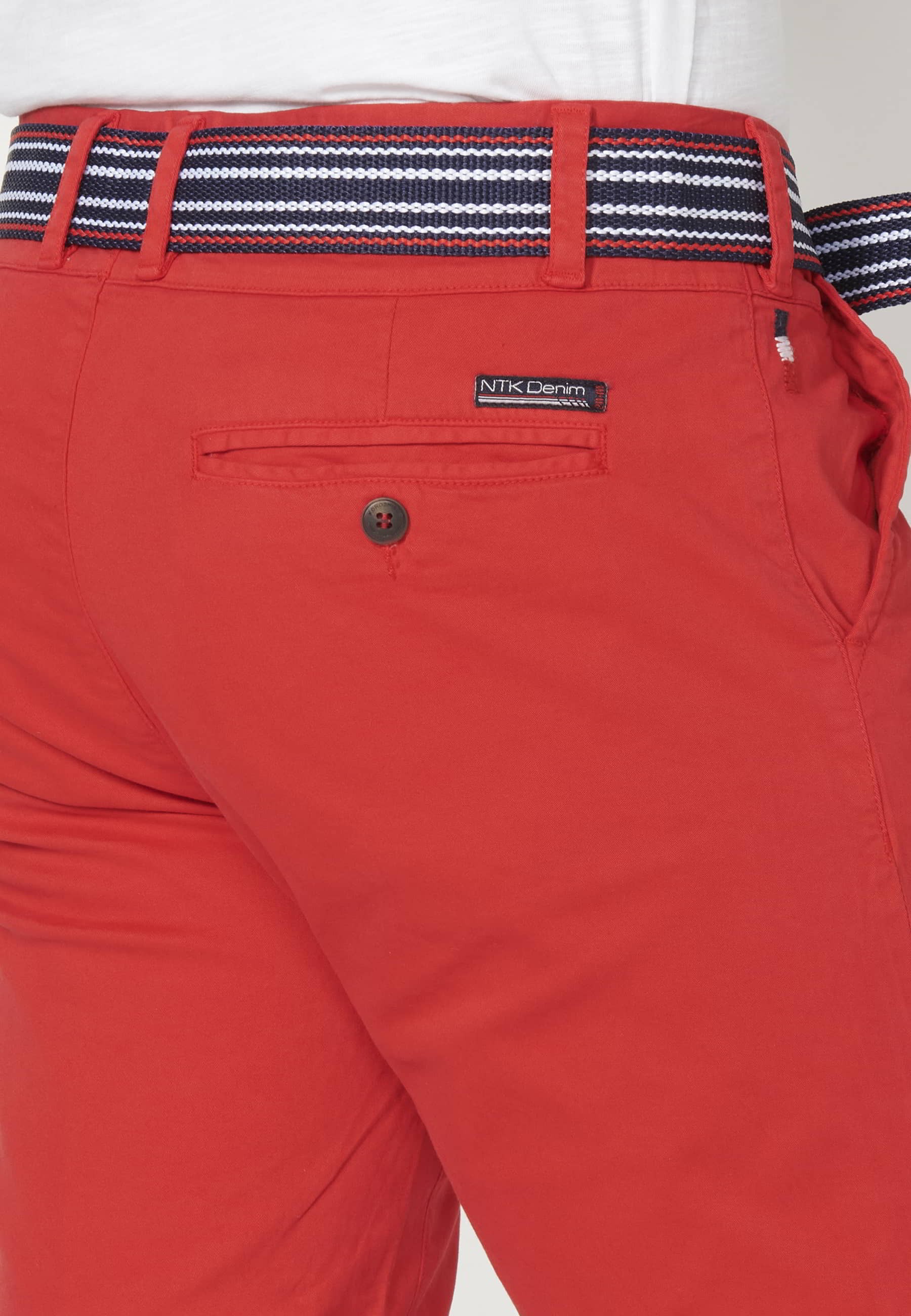 Red Chinese style Bermuda shorts for Men