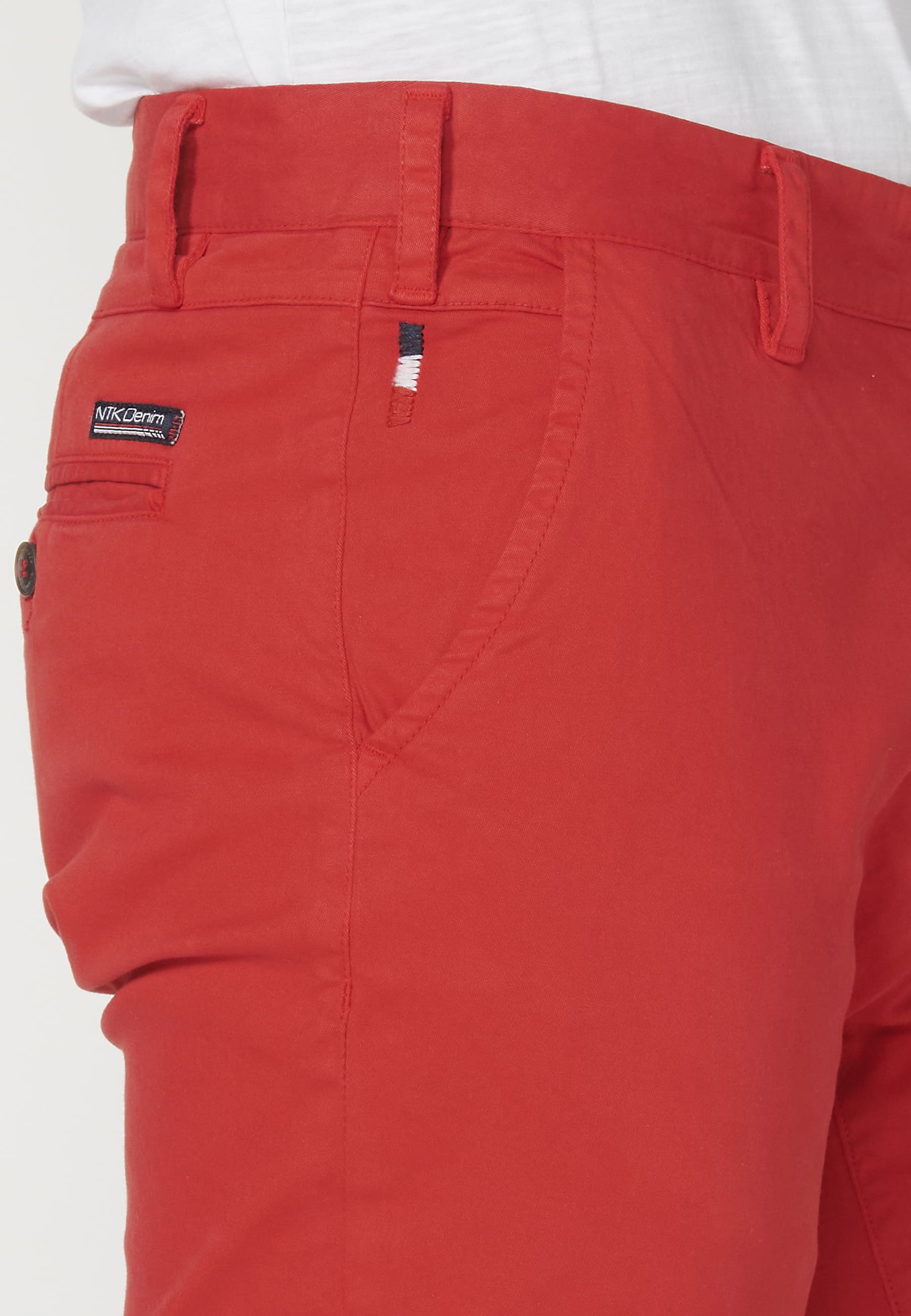 Red Chinese style Bermuda shorts for Men