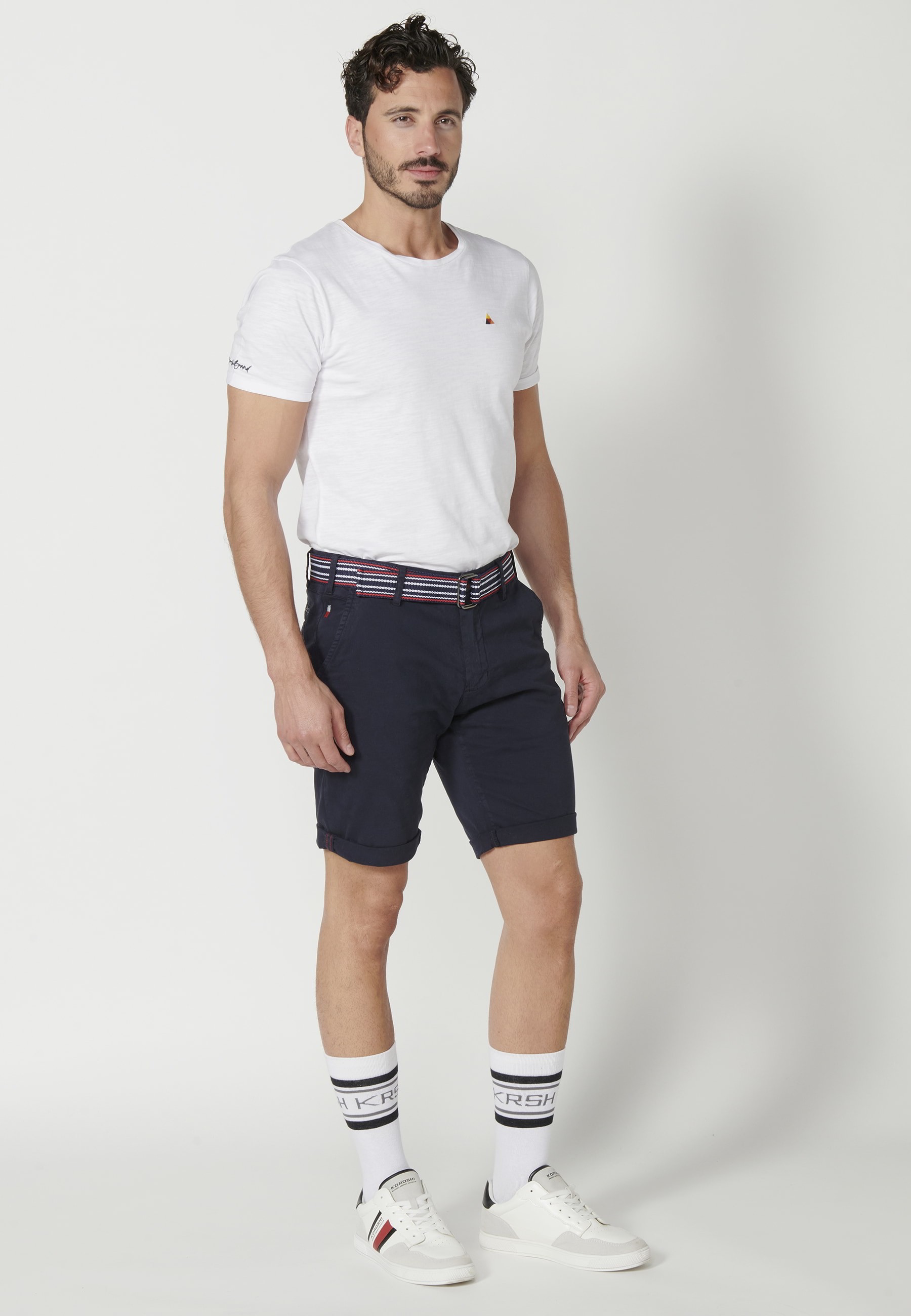 Navy Chinese style Bermuda shorts for Men