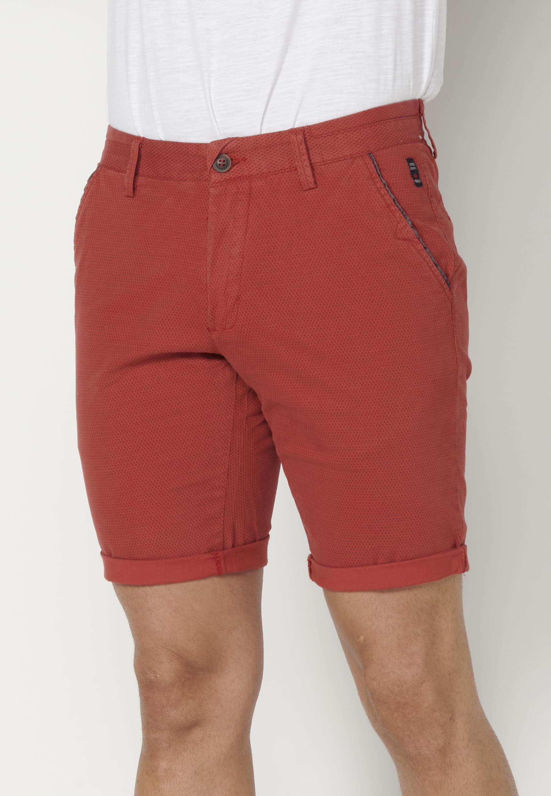 Red Chinese style Bermuda shorts for Men