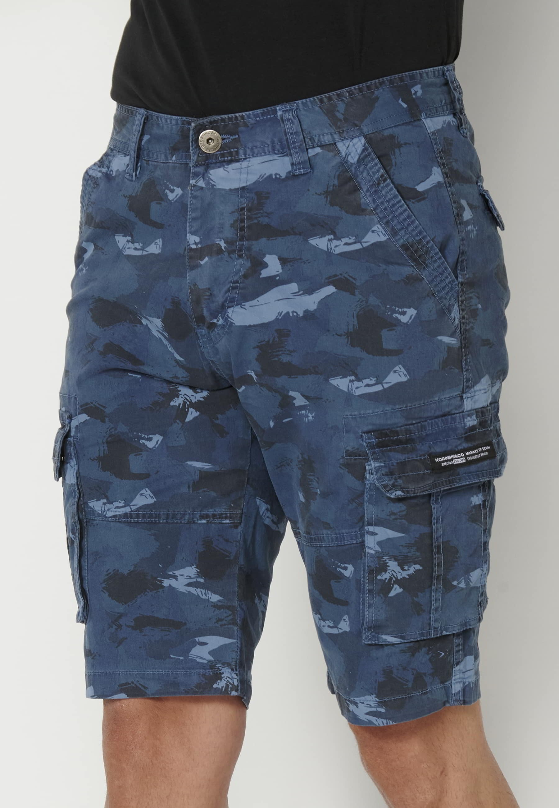 Blue cargo style Bermuda shorts for Men