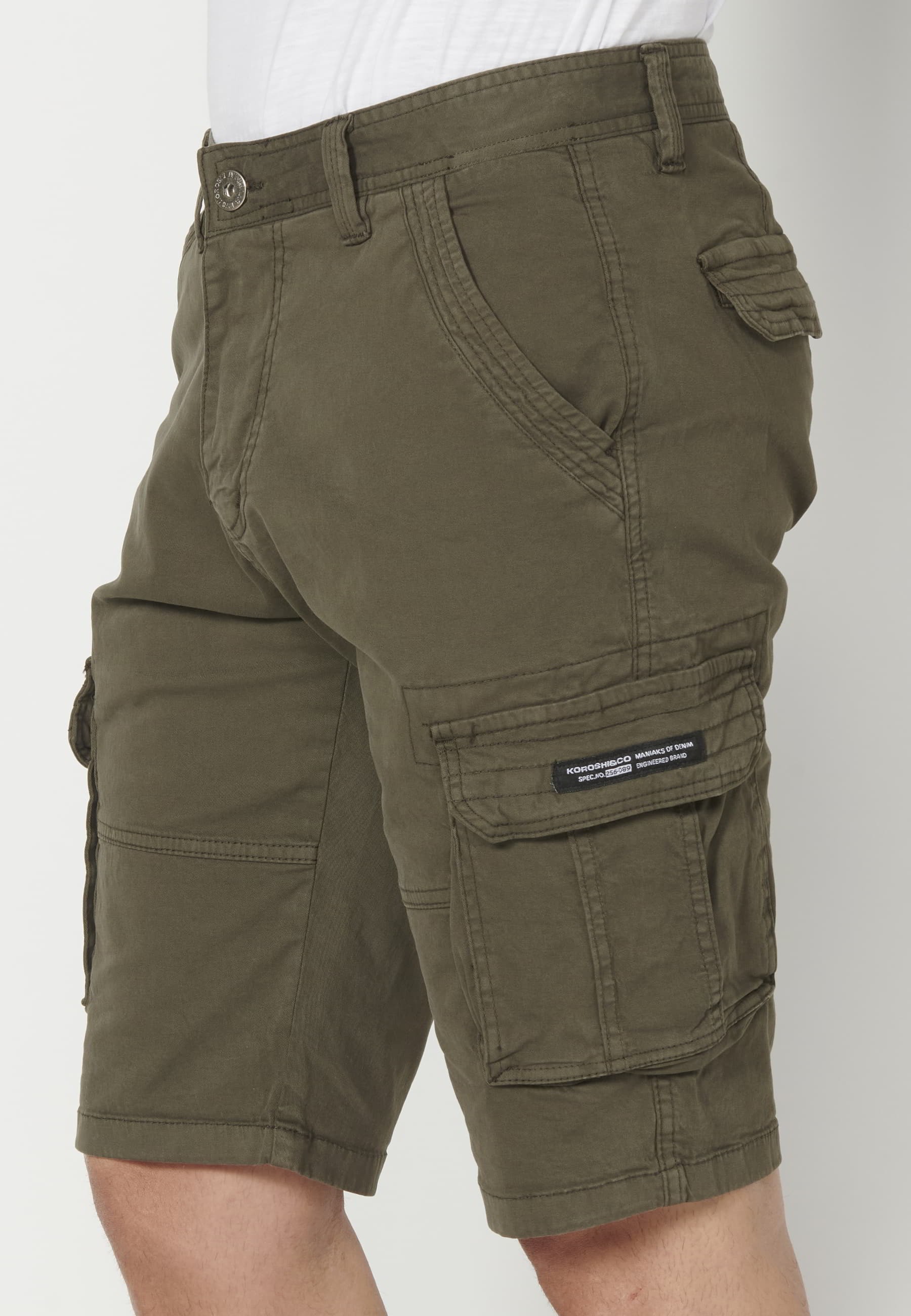 Bermuda cargo couleur Olive pour Homme