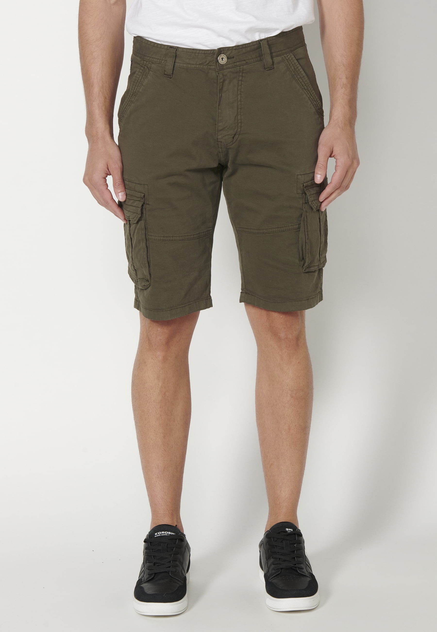 Bermuda cargo couleur Olive pour Homme