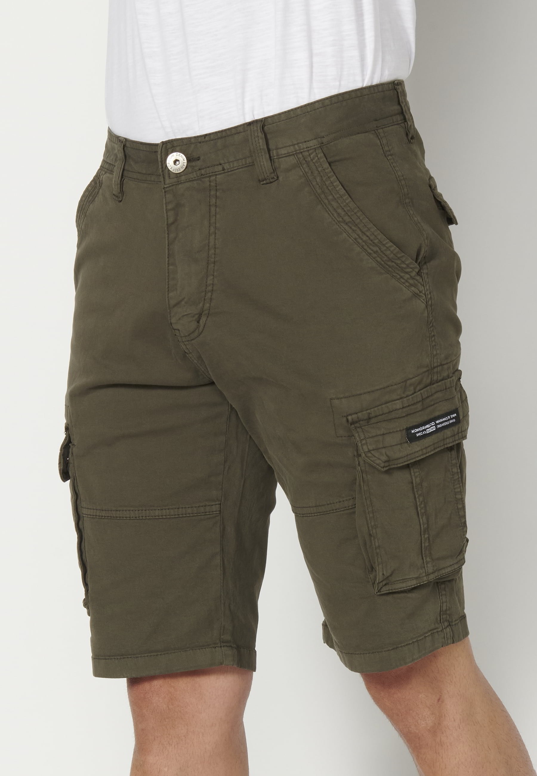 Pantalón corto Bermuda estilo cargo color Oliva para Hombre