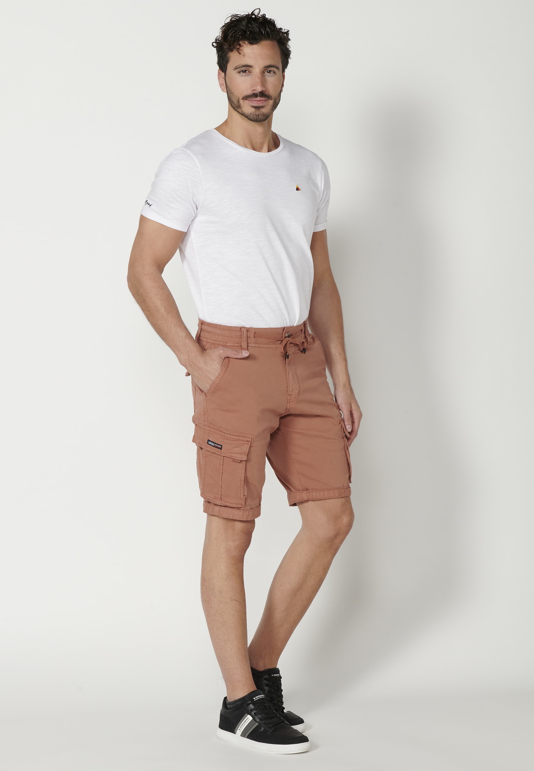Pantalón corto Bermuda estilo cargo color Teja para Hombre
