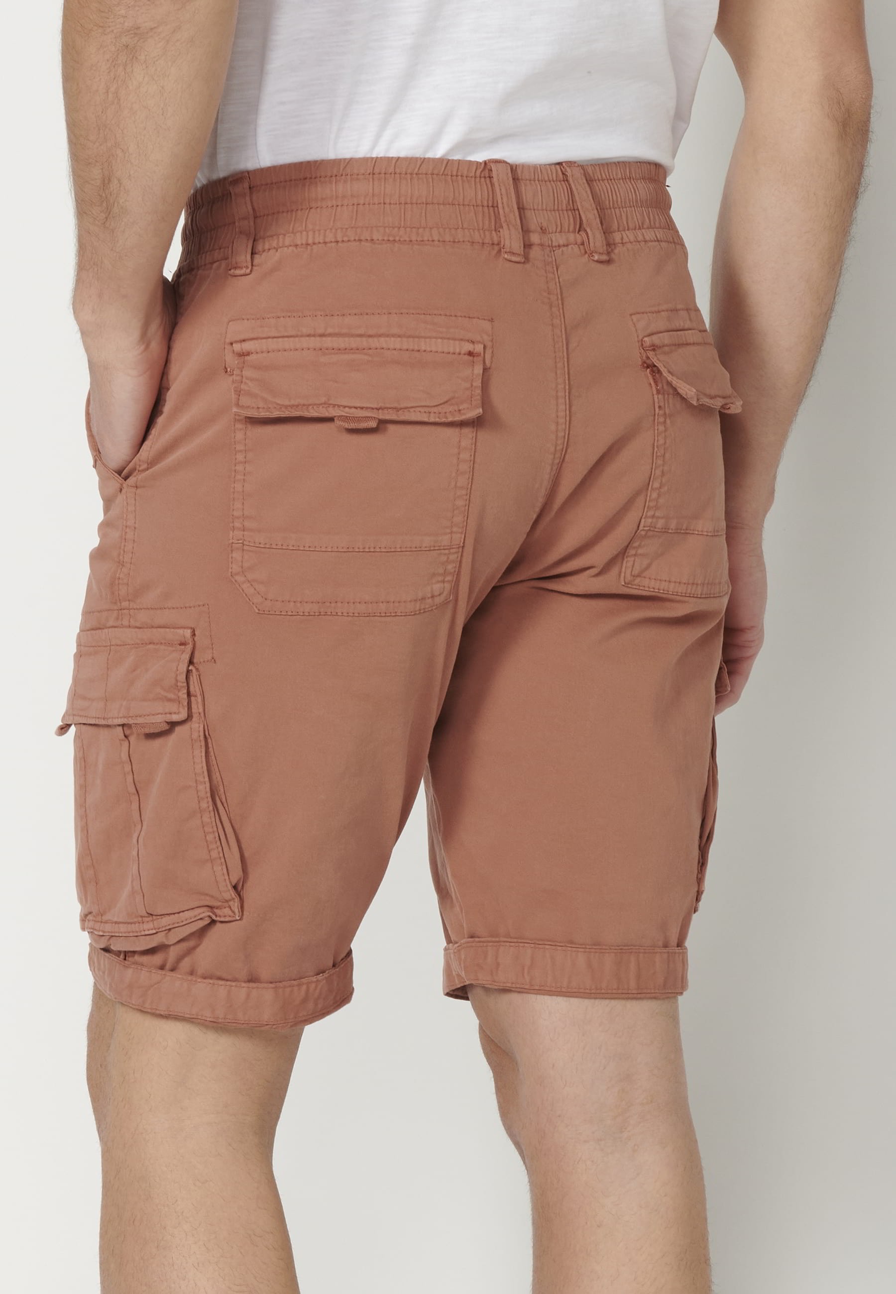 Pantalón corto Bermuda estilo cargo color Teja para Hombre