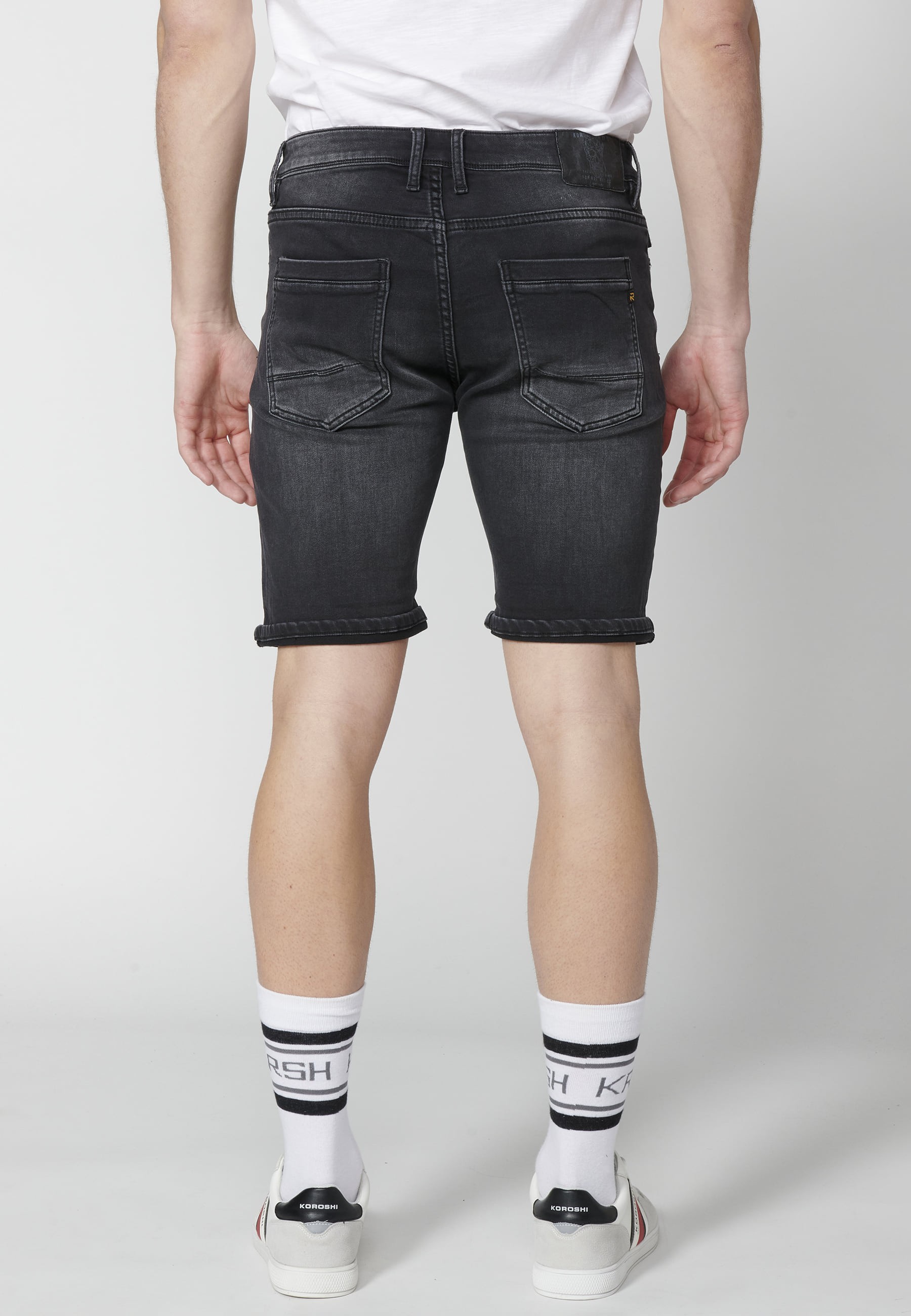 Schwarze Bermuda-Shorts aus Stretch-Denim in normaler Passform für Herren