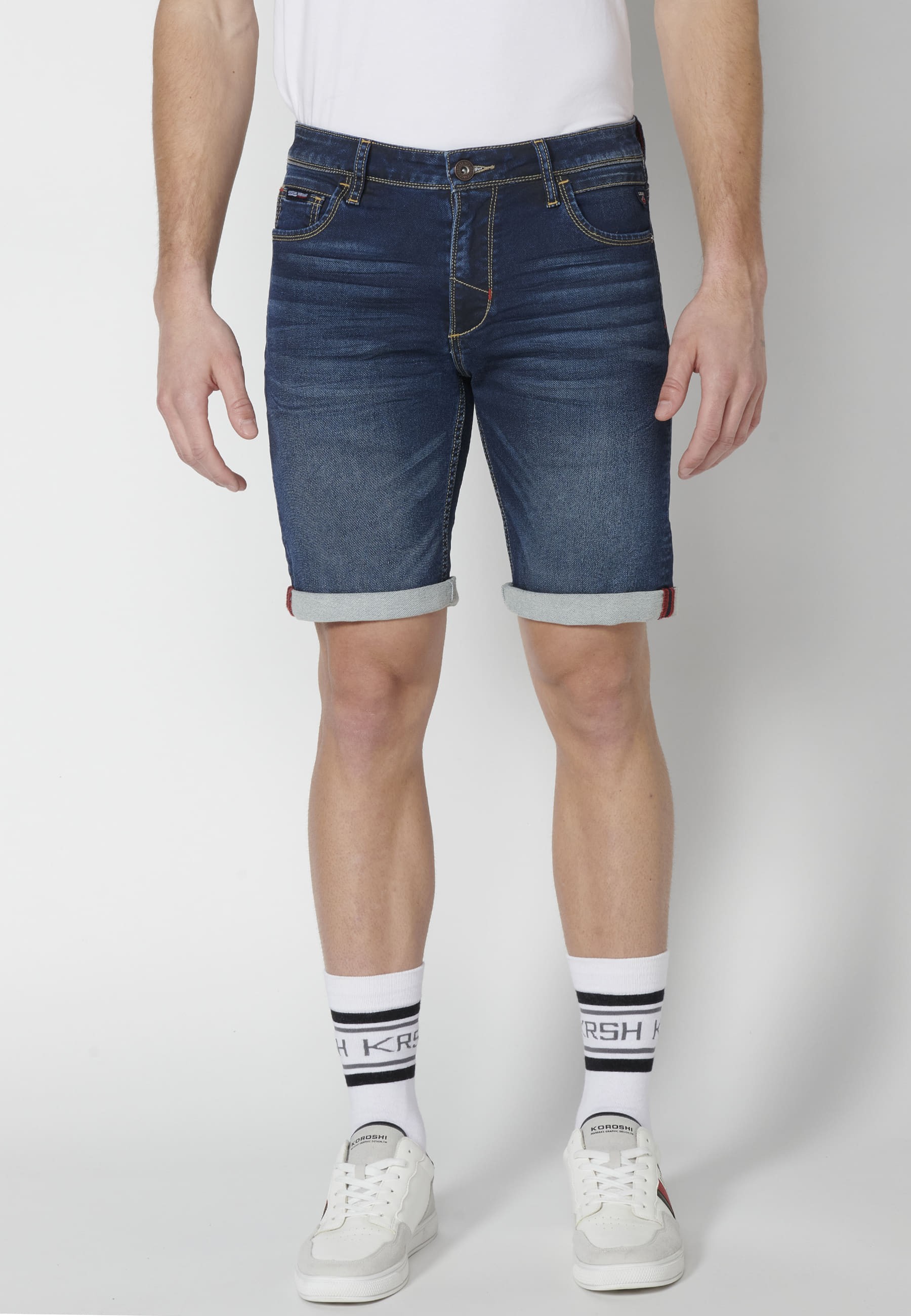 Blue Denim Bermuda shorts with four pockets for Men
