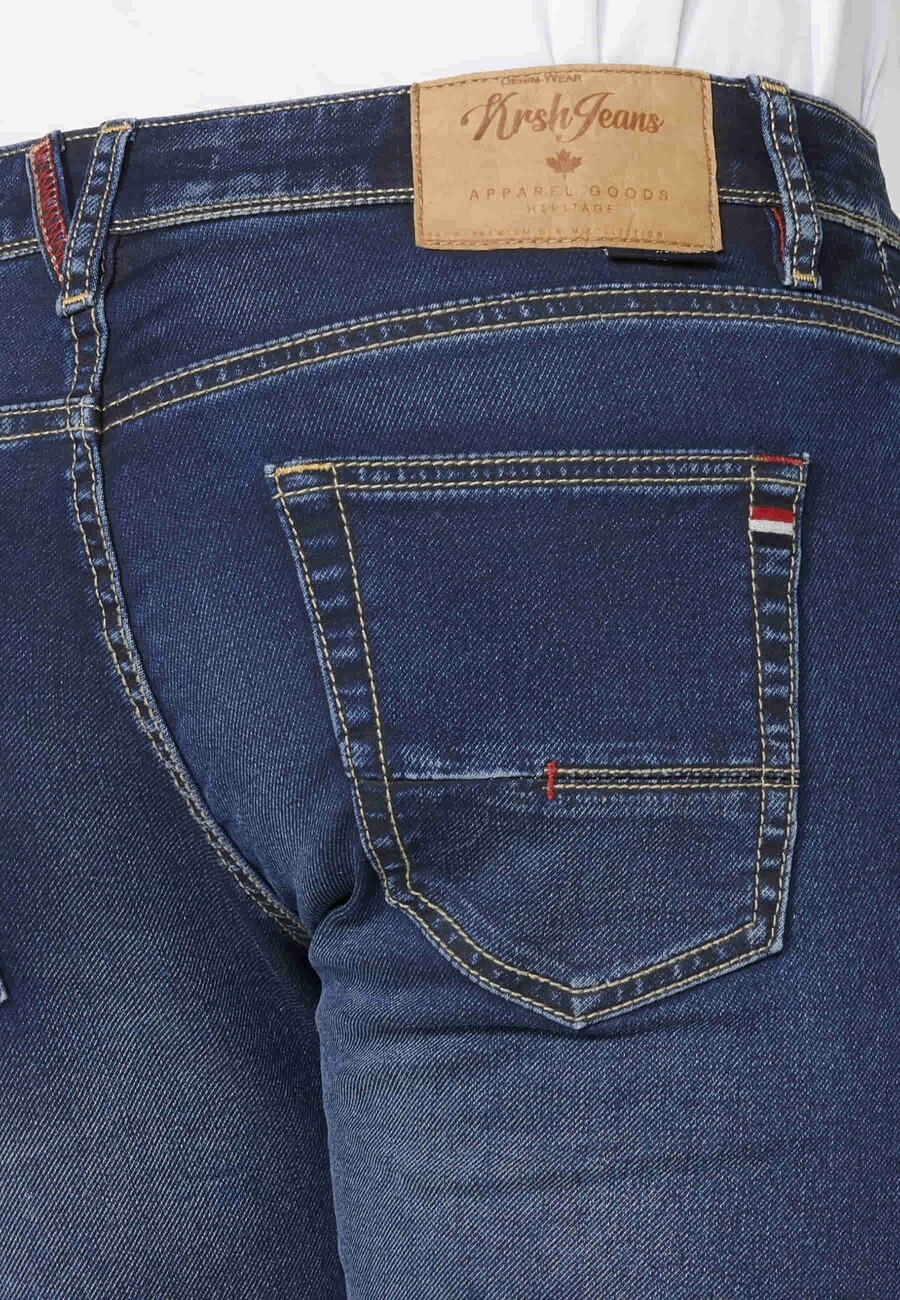 Blue Denim Bermuda shorts with four pockets for Men 8