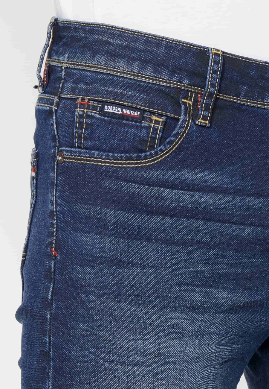 Blaue Jeans-Bermudashorts mit vier Taschen für Herren 7