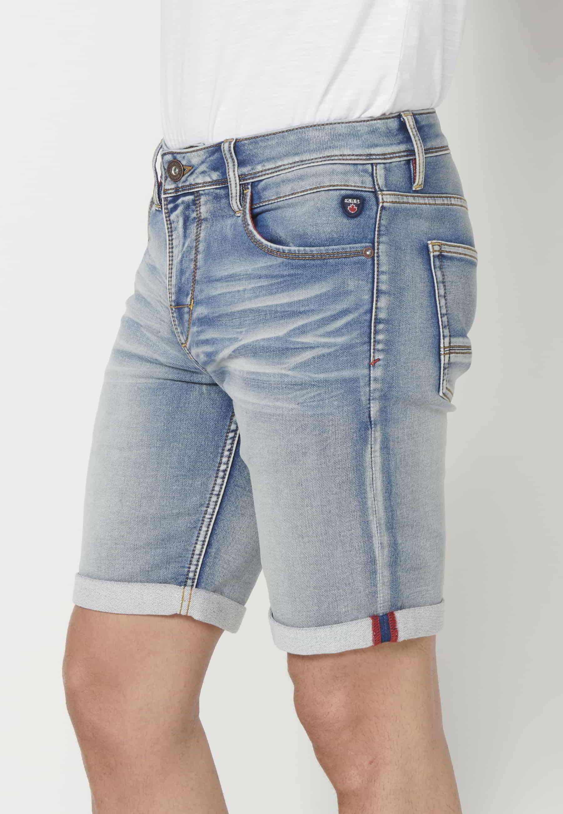 Blaue Denim-Stretch-Bermuda-Shorts in normaler Passform für Herren
