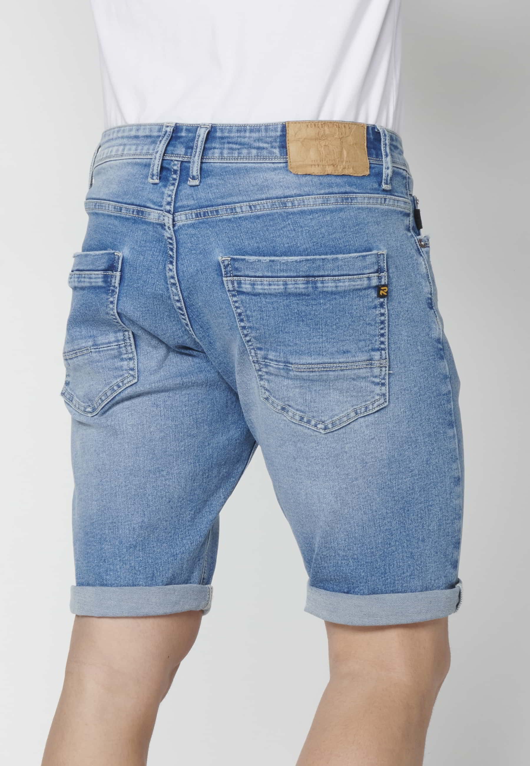 Pantalón corto Bermuda Vaquera Stretch Regular Fit con cuatro bolsillos color Azul para Hombre