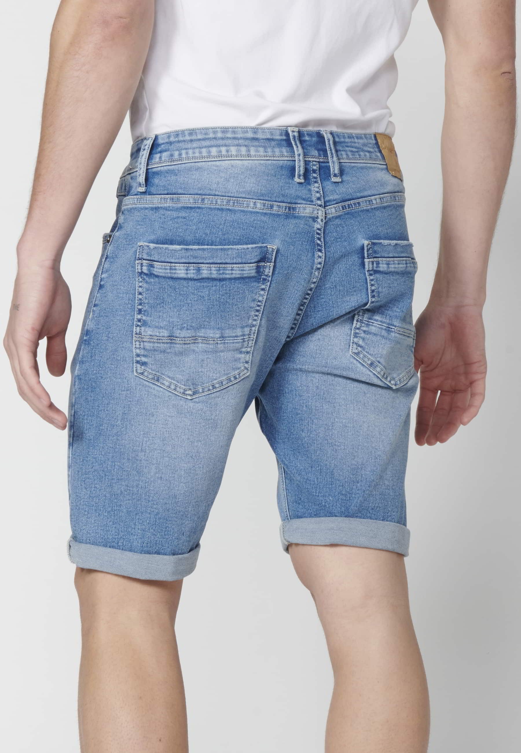 Blue Denim Bermuda Stretch Regular Fit Shorts mit vier Taschen für Herren