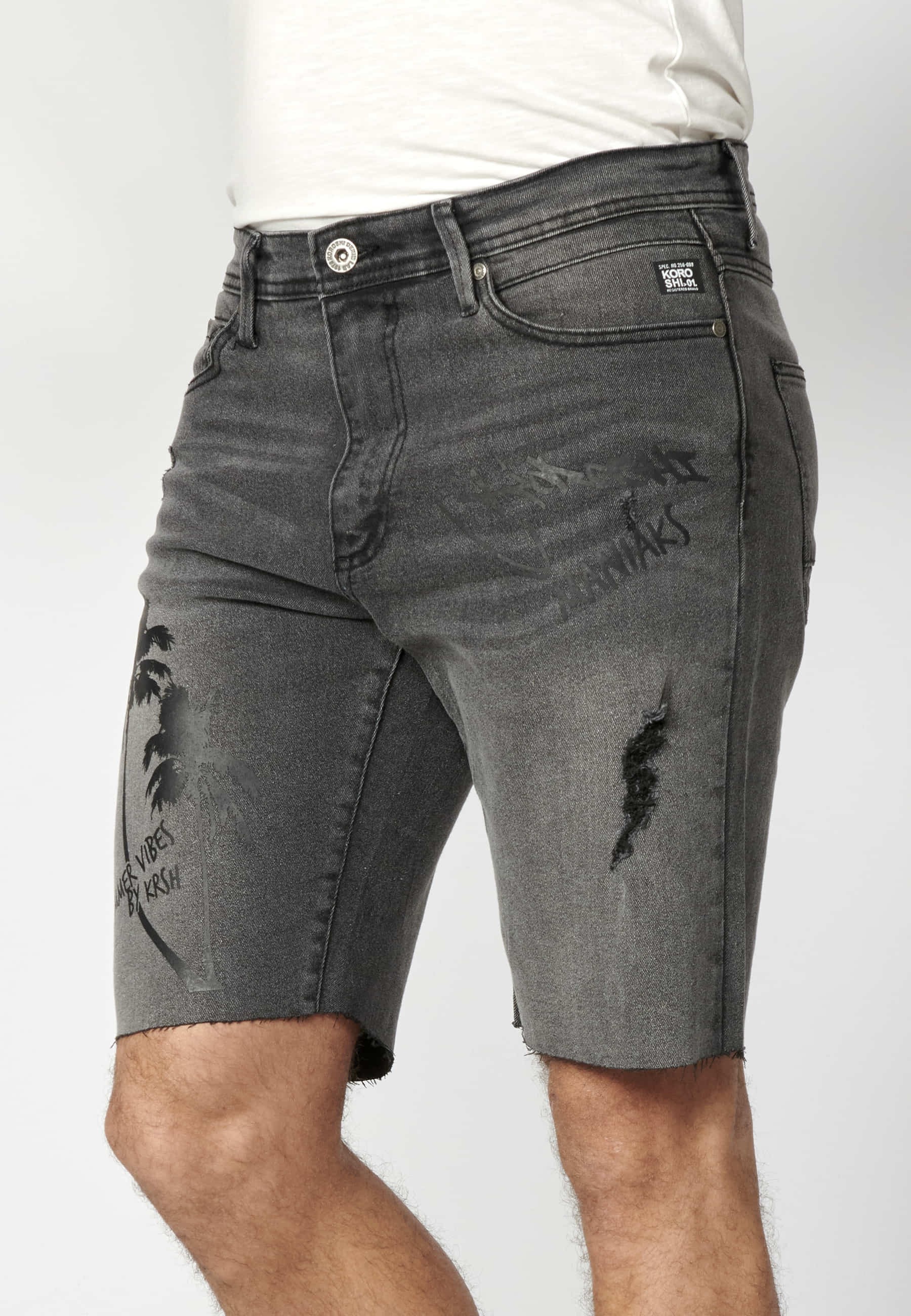 Black Denim bermuda shorts for Men