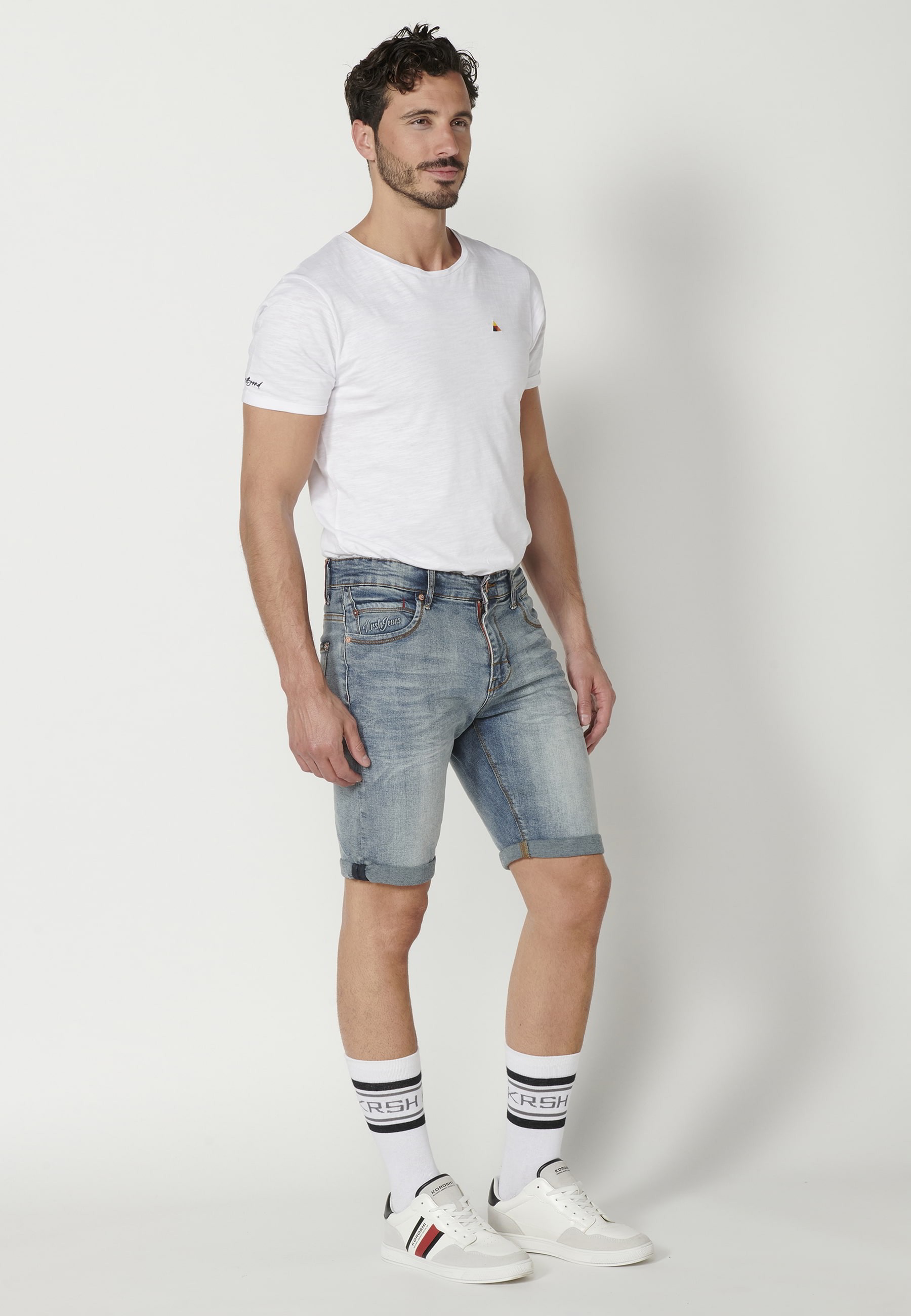 Pantalón corto bermuda vaquera stretch regular fit color azul para hombre | Ropa Casual