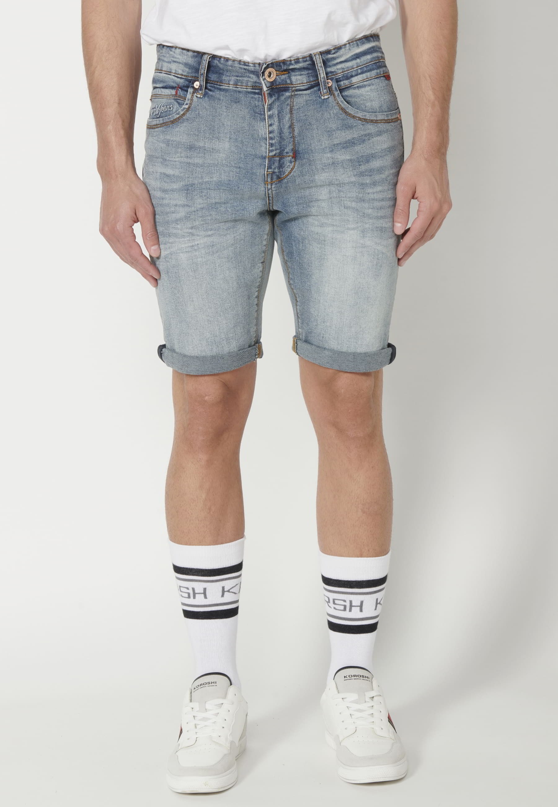 Pantalón corto bermuda vaquera stretch regular fit color azul para hombre | Ropa Casual