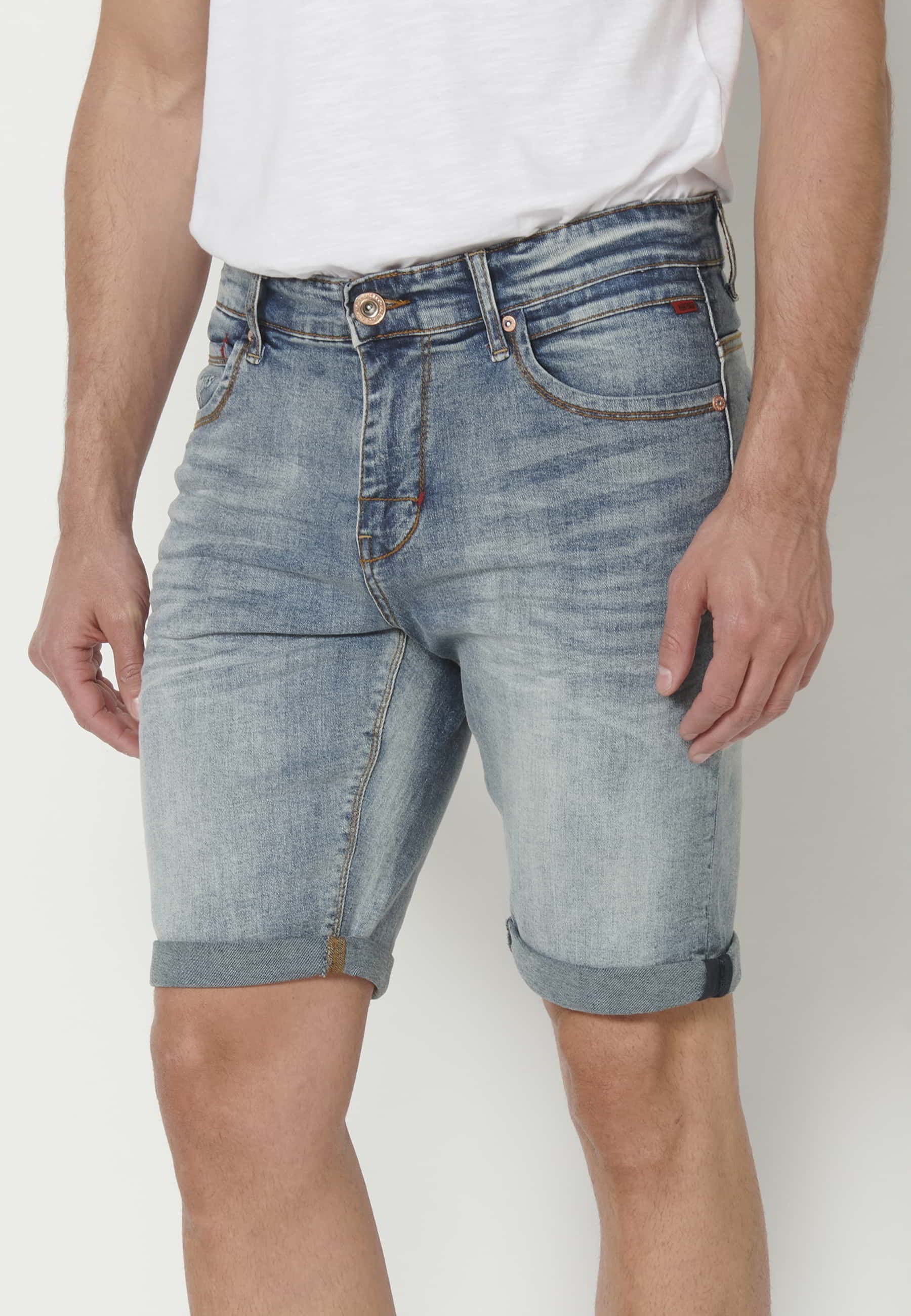 Pantalón corto bermuda vaquera stretch regular fit color azul para hombre | Ropa Casual