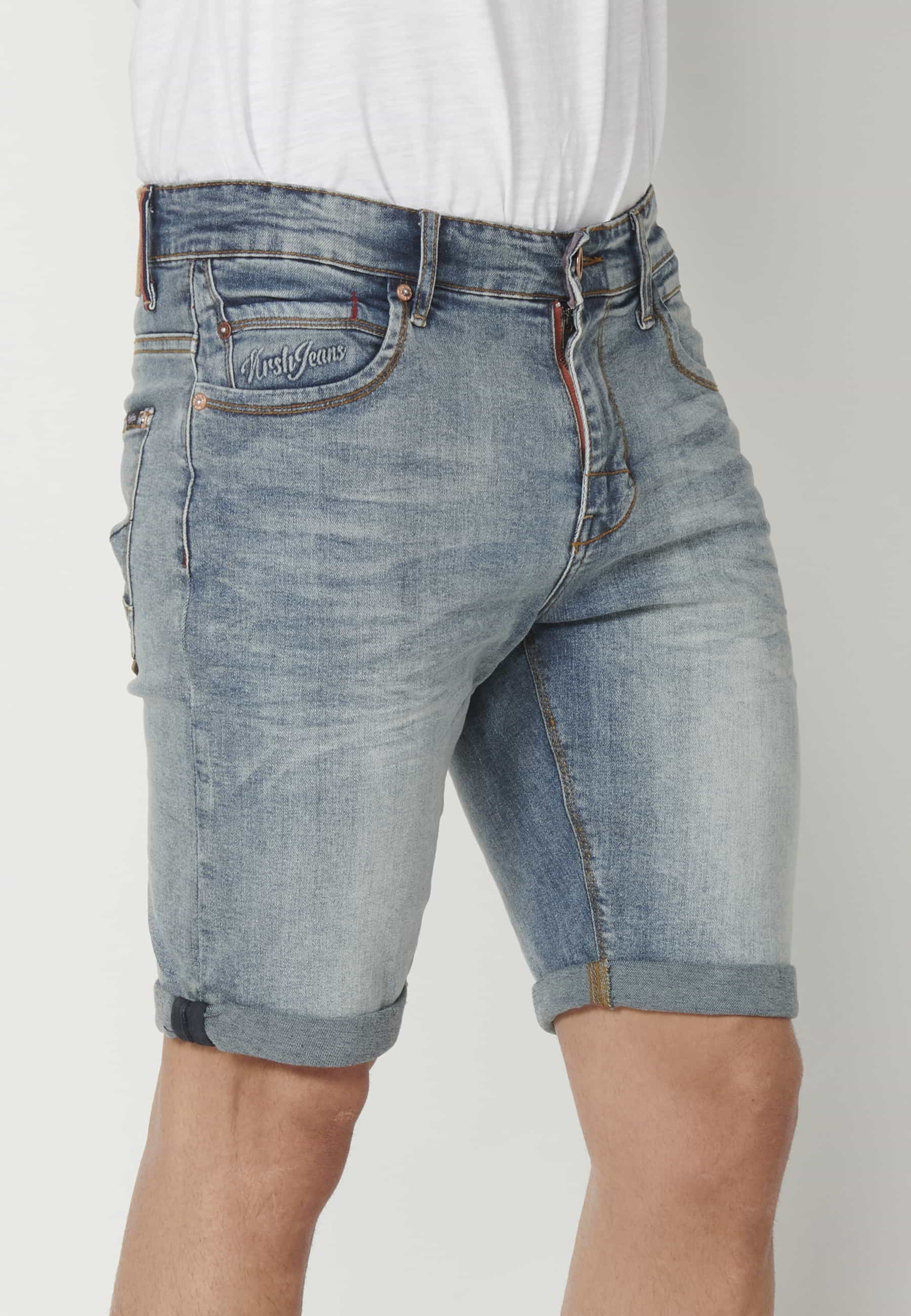 Pantalón corto bermuda vaquera stretch regular fit color azul para hombre | Ropa Casual