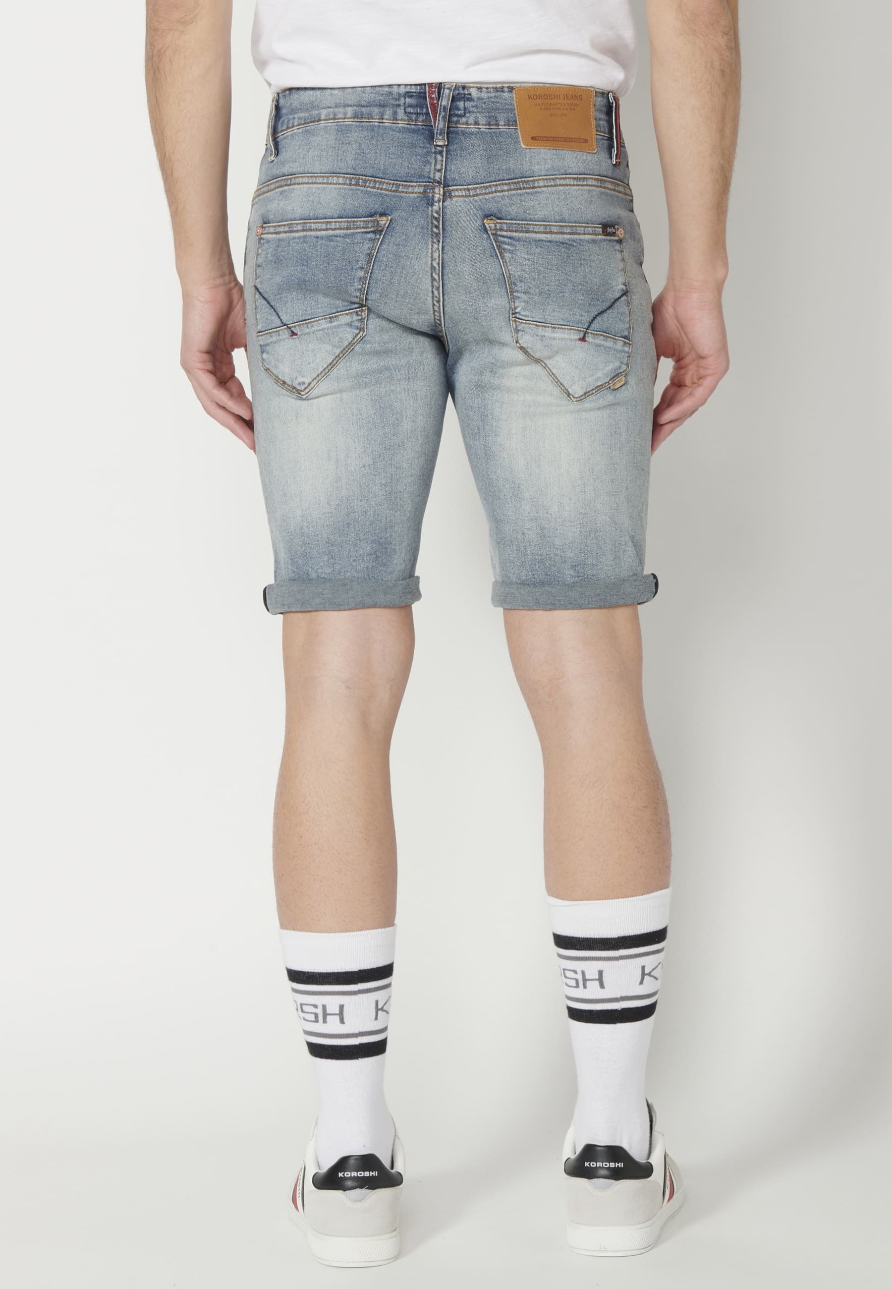 Pantalón corto bermuda vaquera stretch regular fit color azul para hombre | Ropa Casual
