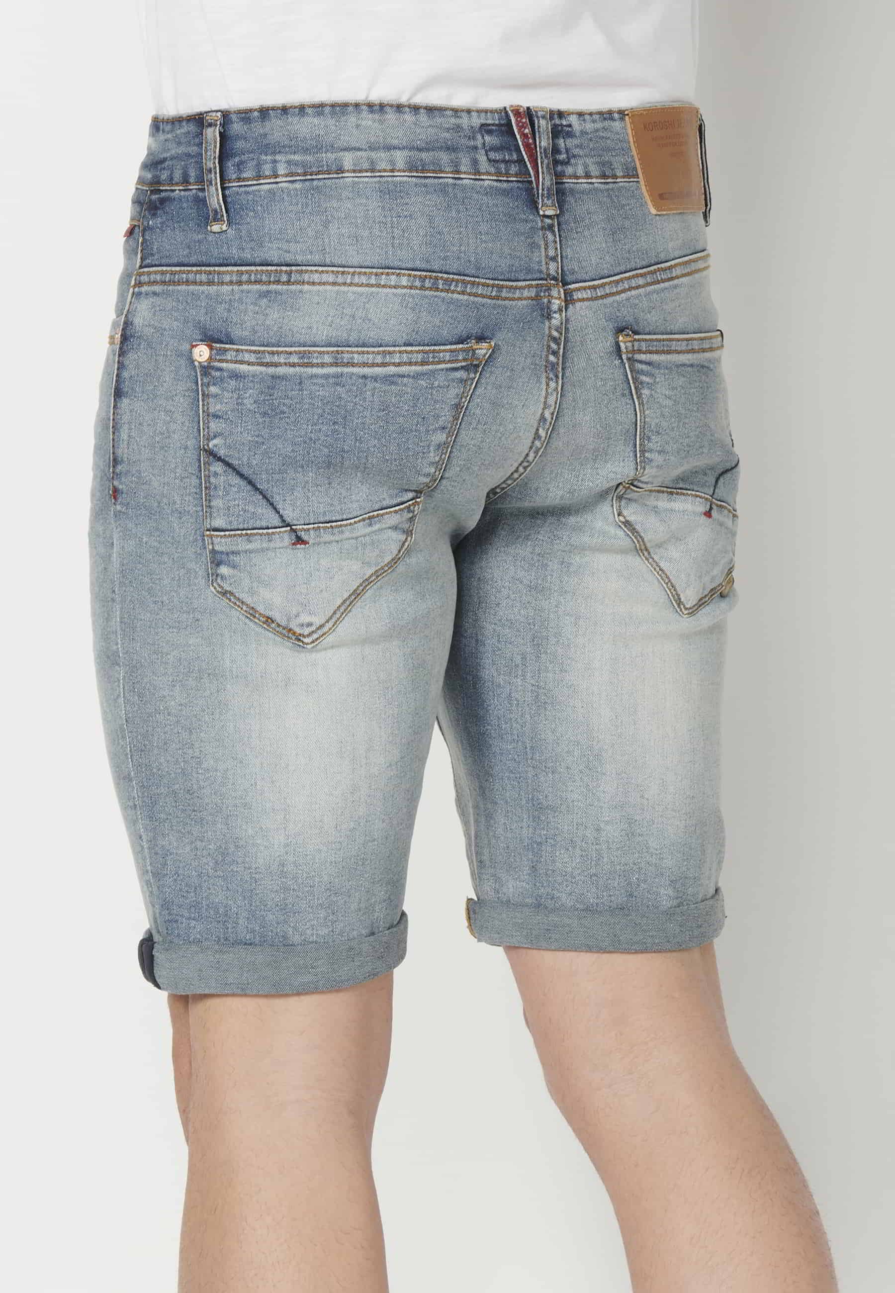 Pantalón corto bermuda vaquera stretch regular fit color azul para hombre | Ropa Casual