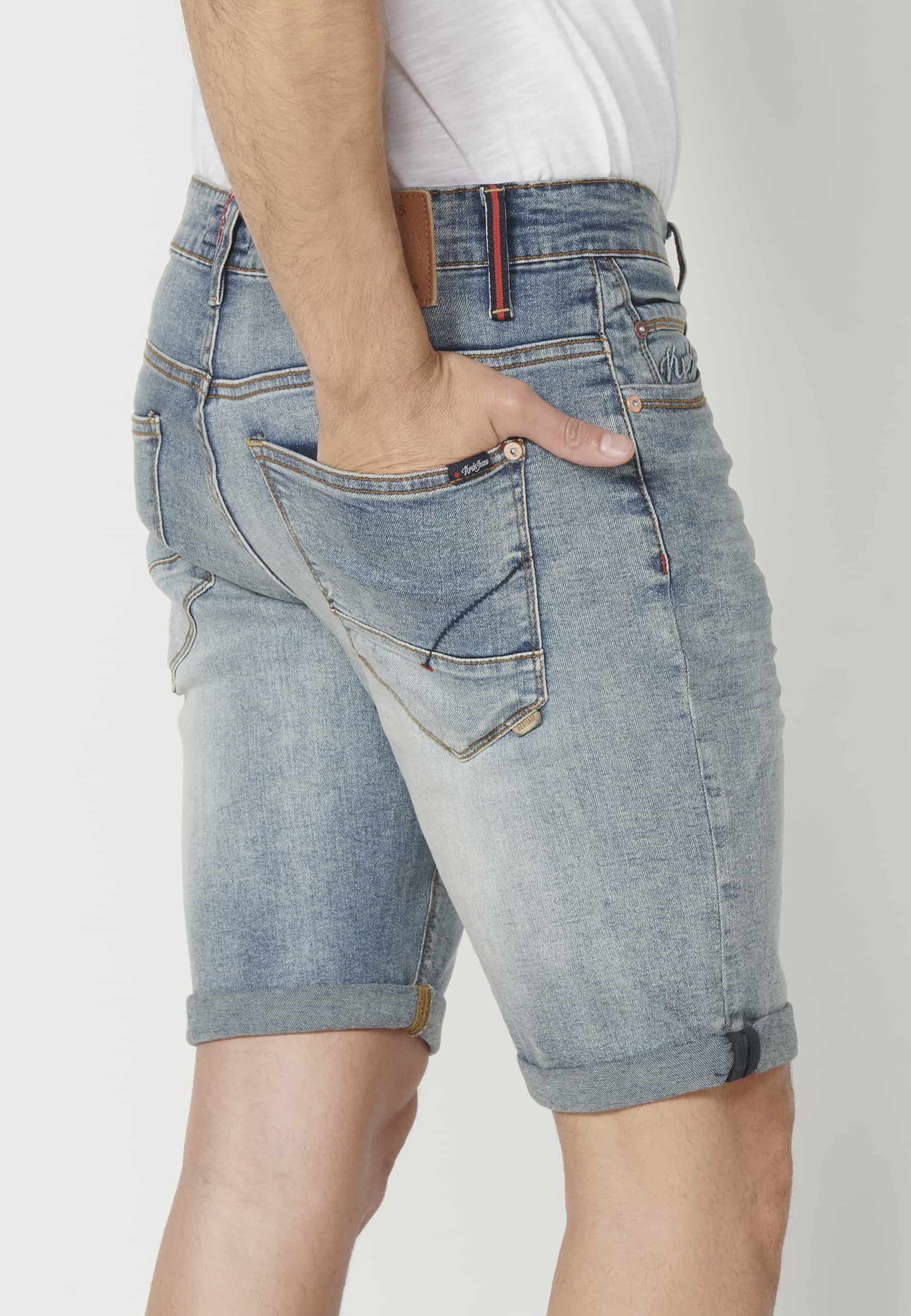 Pantalón corto bermuda vaquera stretch regular fit color azul para hombre | Ropa Casual