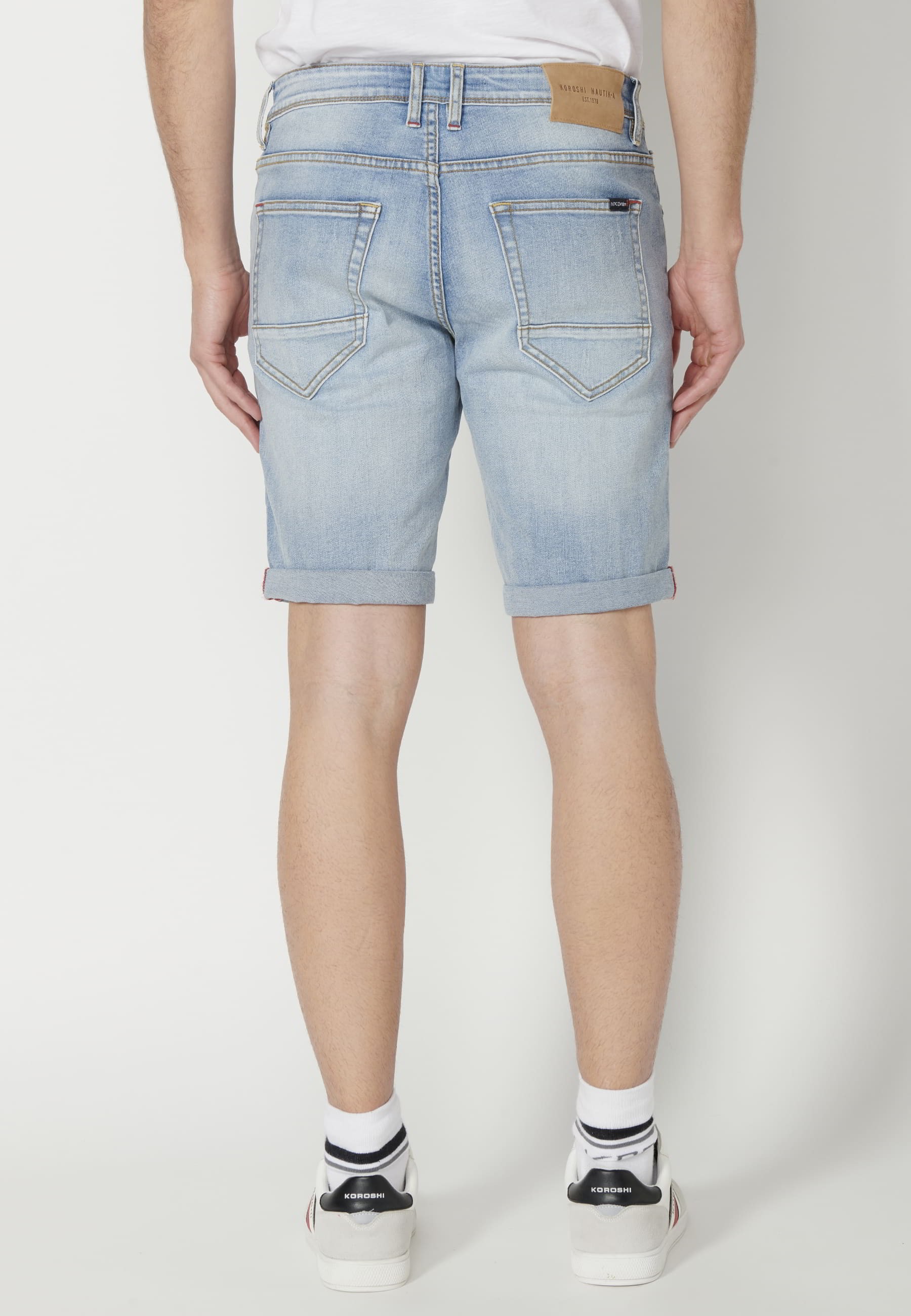 Blue Denim Stretch Regular Fit Bermuda shorts for Men