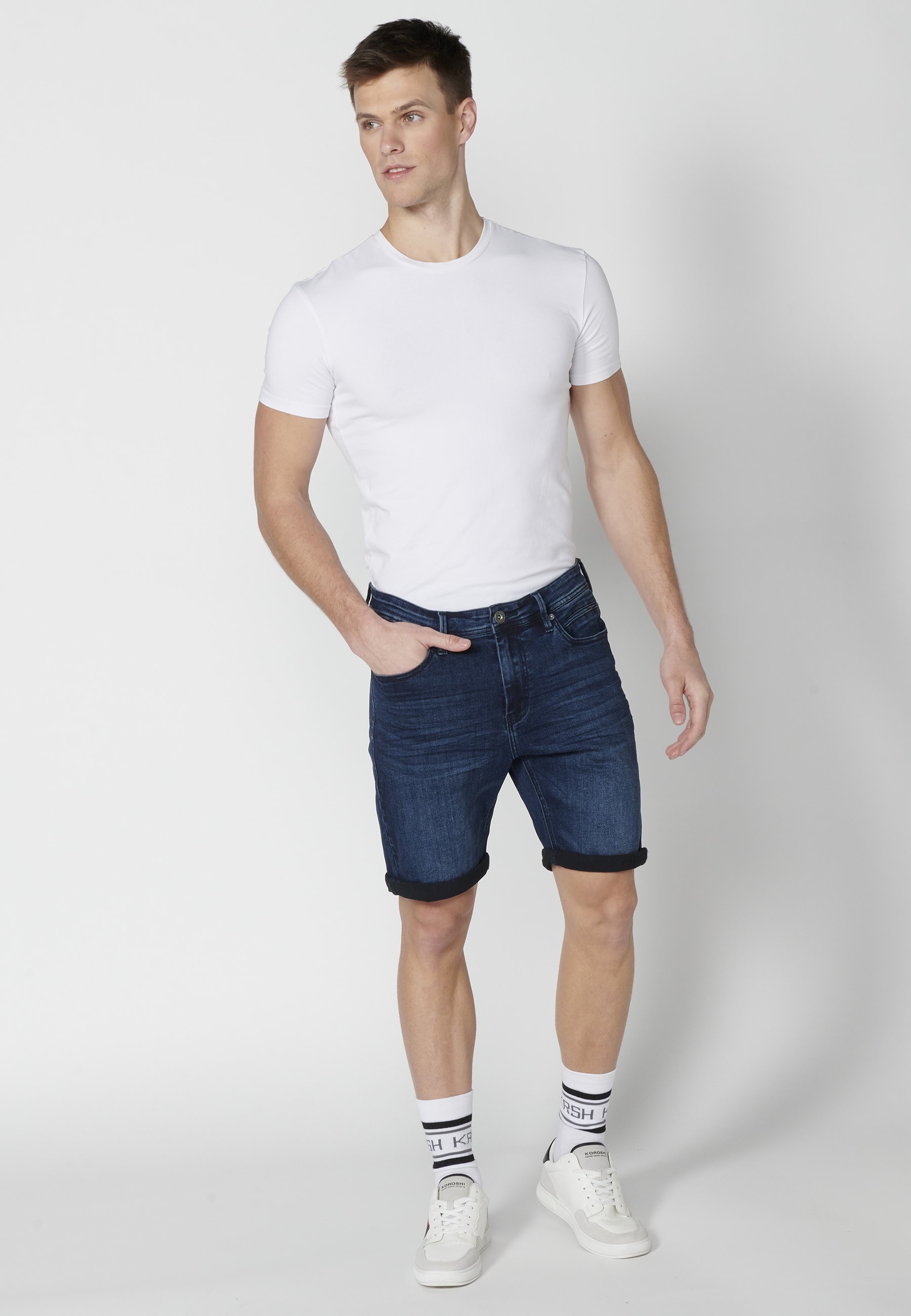 Shorts Denim Bermuda Stretch Regular Fit mit vier Taschen Dunkelblaue Farbe für Herren