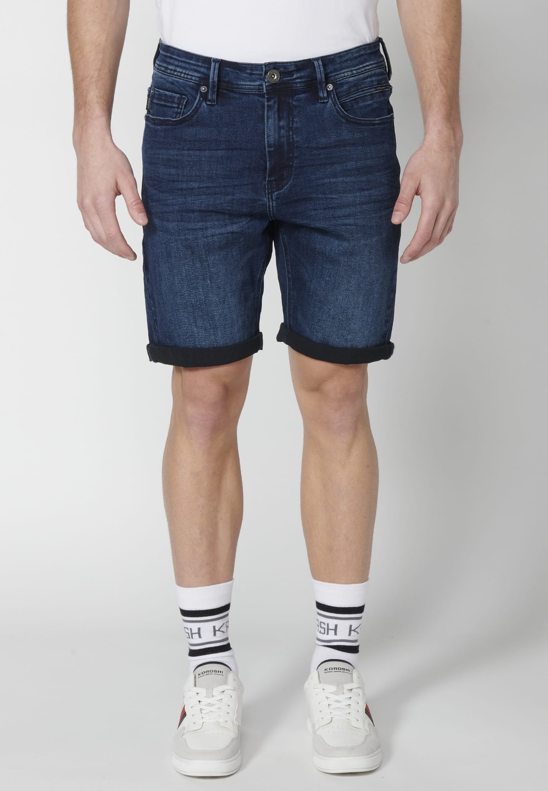 Shorts Denim Bermuda Stretch Regular Fit mit vier Taschen Dunkelblaue Farbe für Herren 1