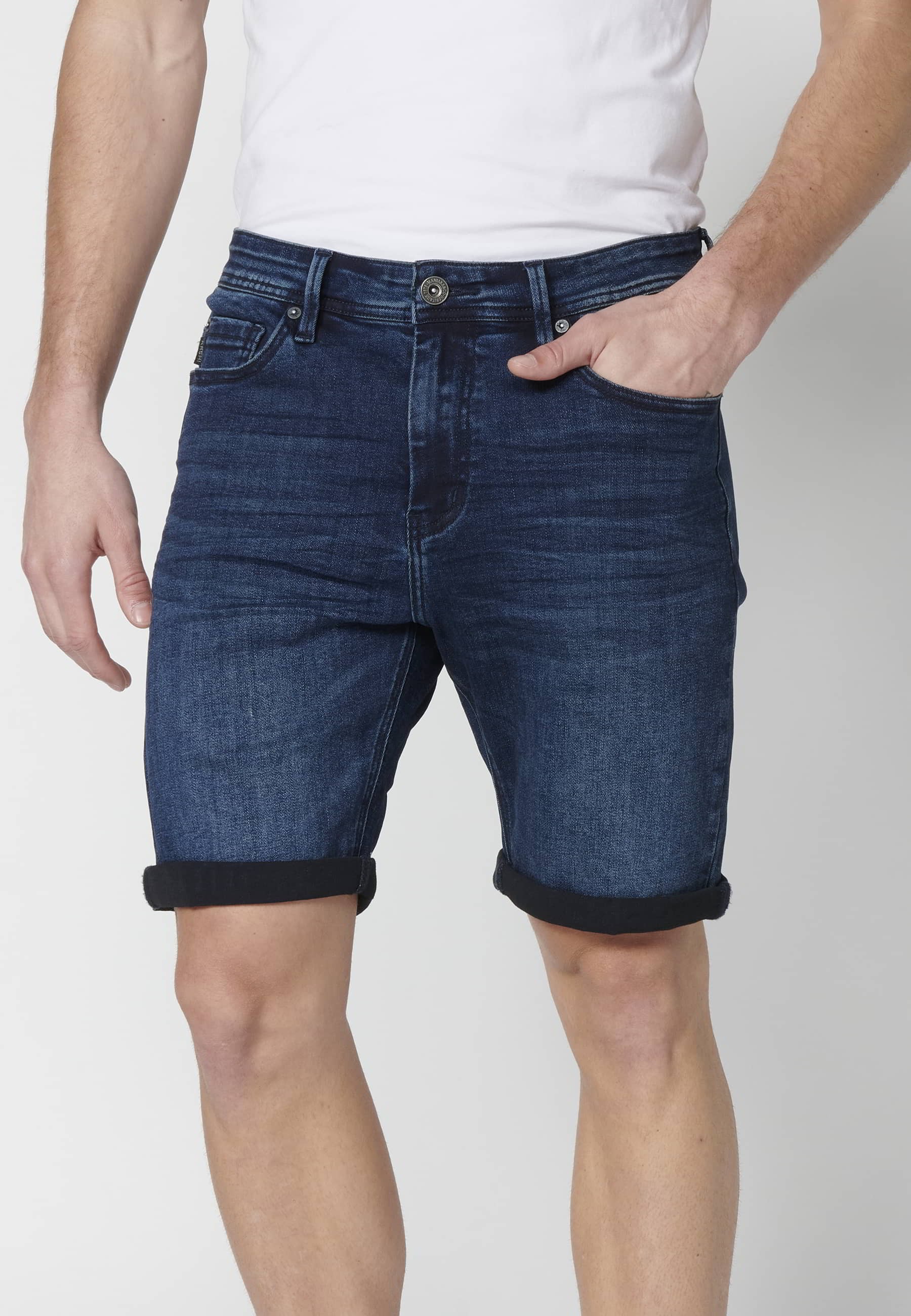 Pantalón corto Bermuda Vaquera Stretch Regular Fit con cuatro bolsillos color Azul Oscuro para Hombre 2