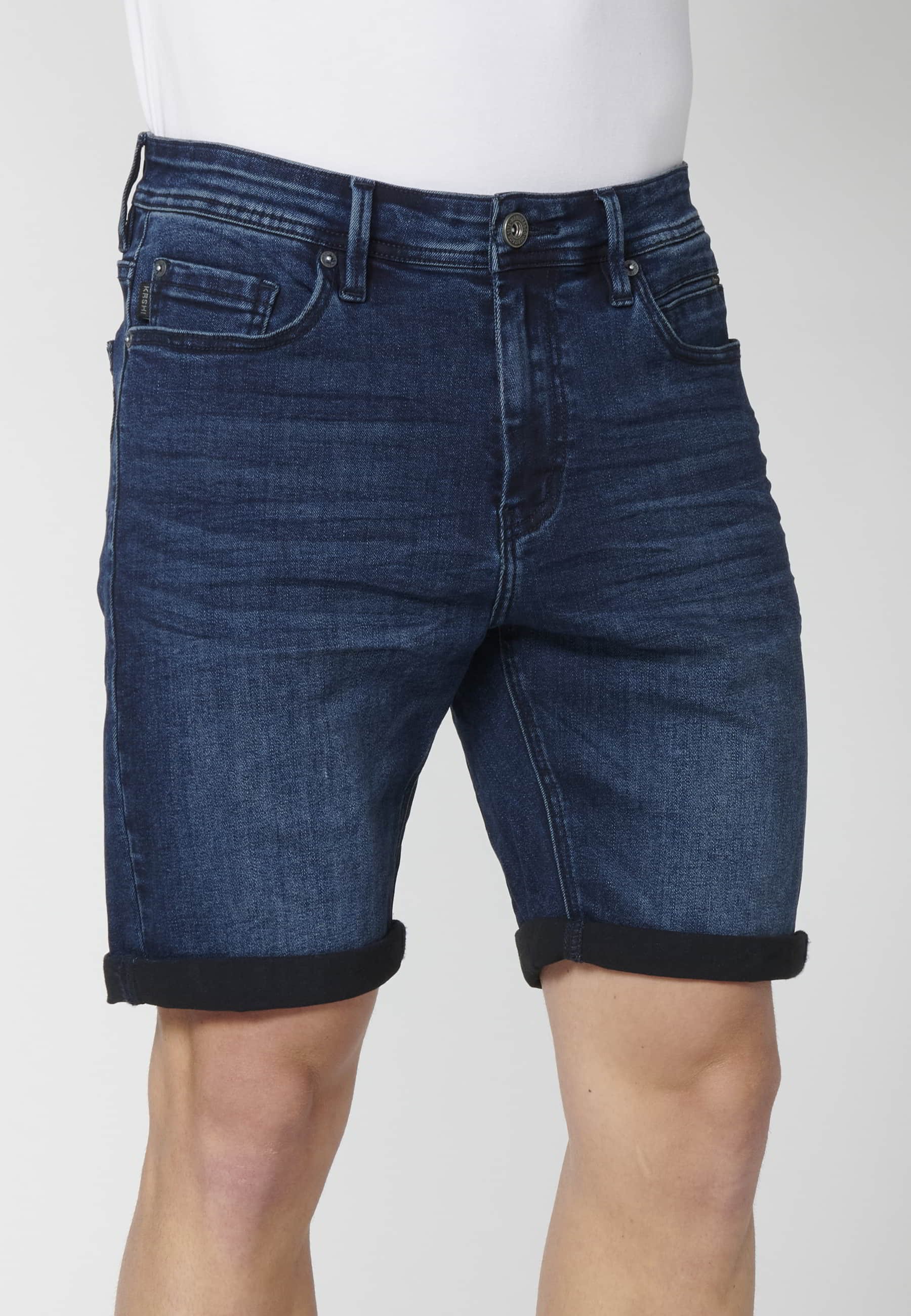 Shorts Denim Bermuda Stretch Regular Fit mit vier Taschen Dunkelblaue Farbe für Herren 3