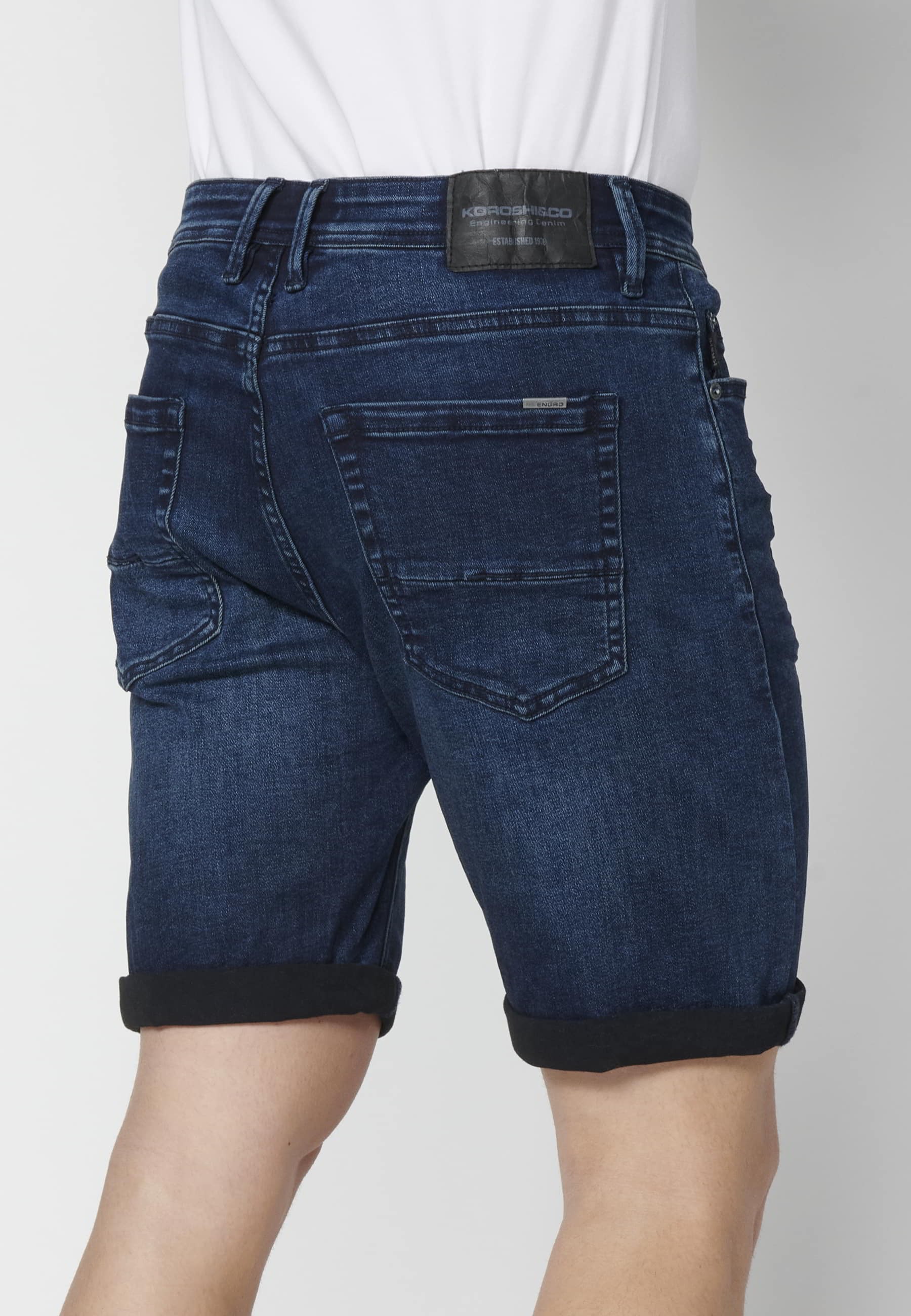 Shorts Denim Bermuda Stretch Regular Fit mit vier Taschen Dunkelblaue Farbe für Herren 4