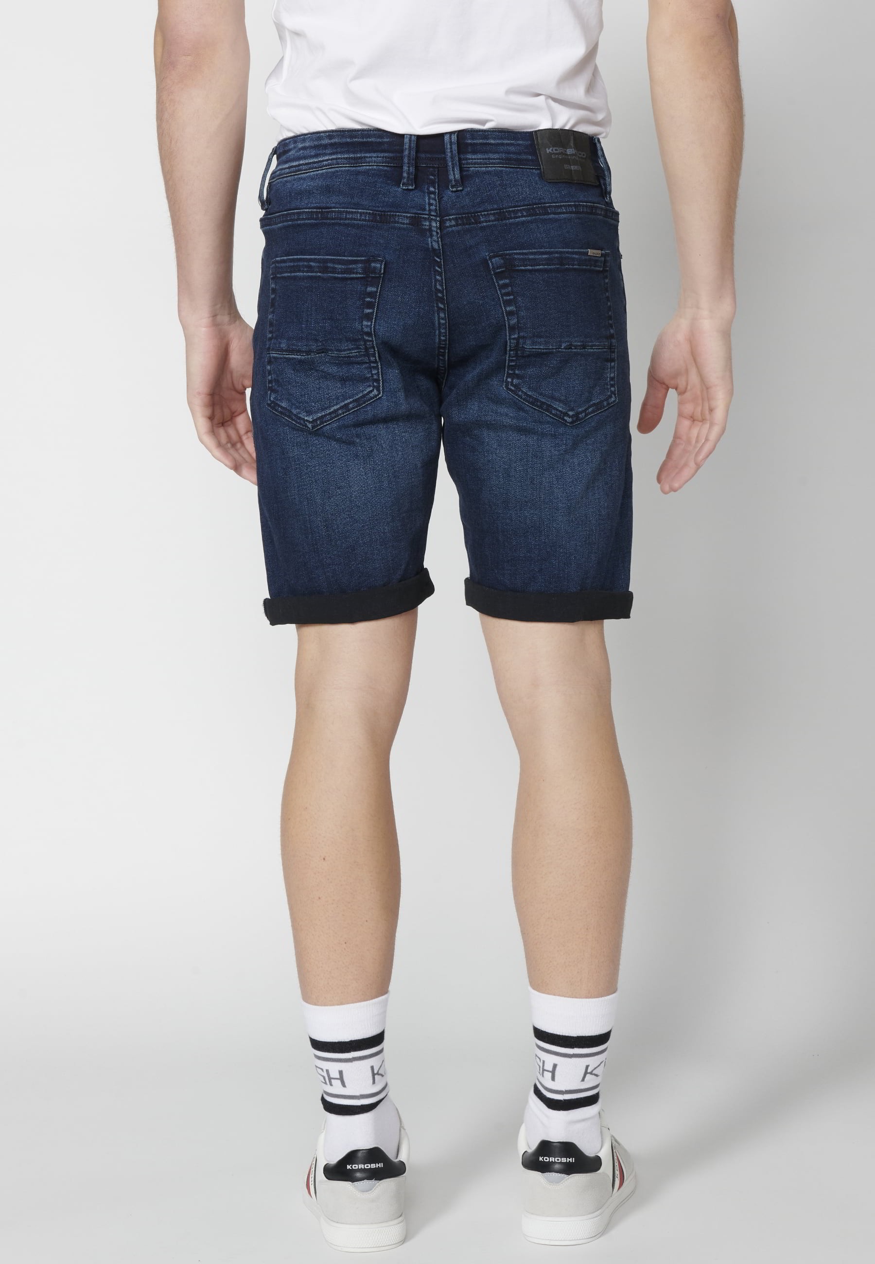 Shorts Denim Bermuda Stretch Regular Fit mit vier Taschen Dunkelblaue Farbe für Herren 5