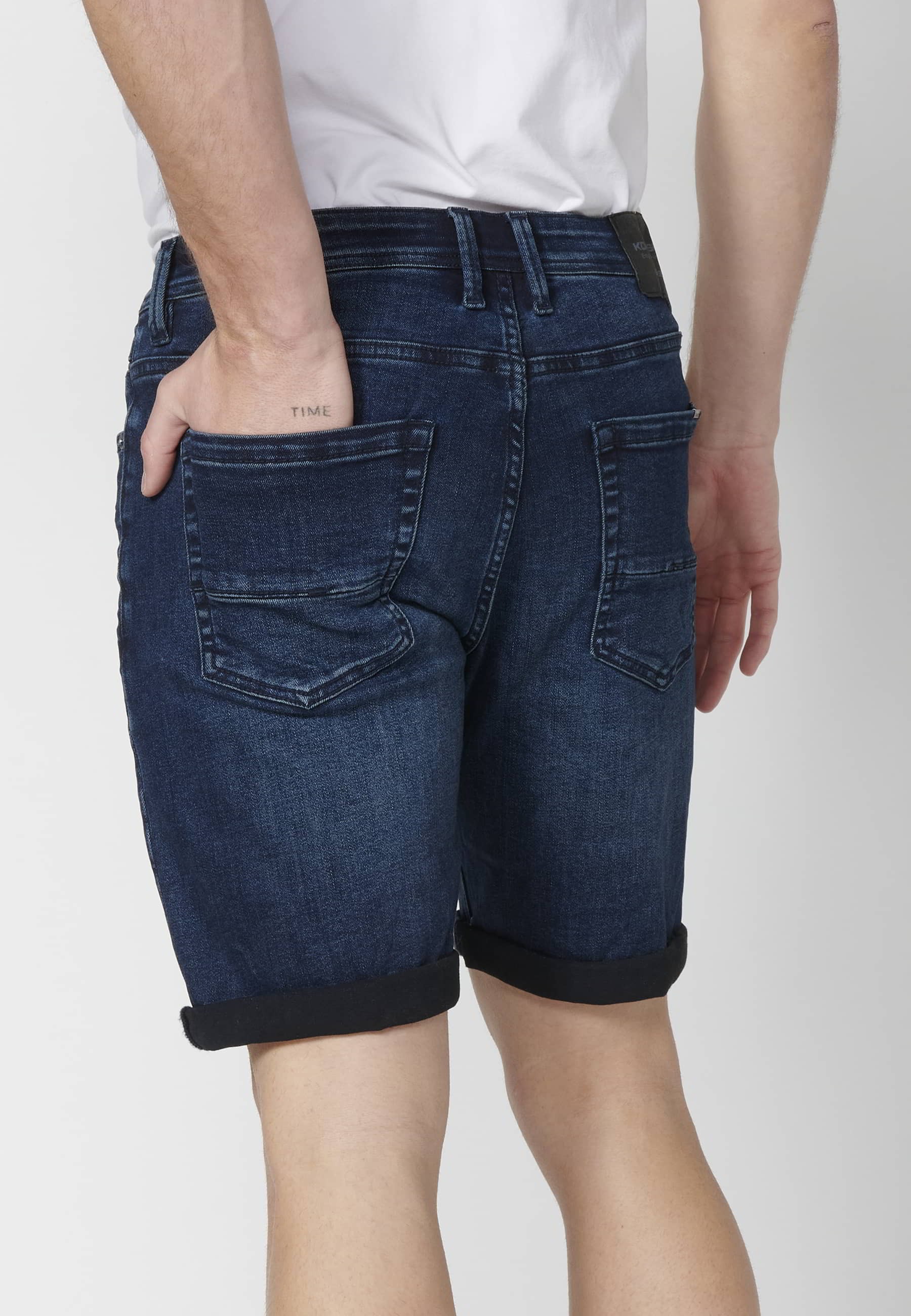 Pantalón corto Bermuda Vaquera Stretch Regular Fit con cuatro bolsillos color Azul Oscuro para Hombre 6