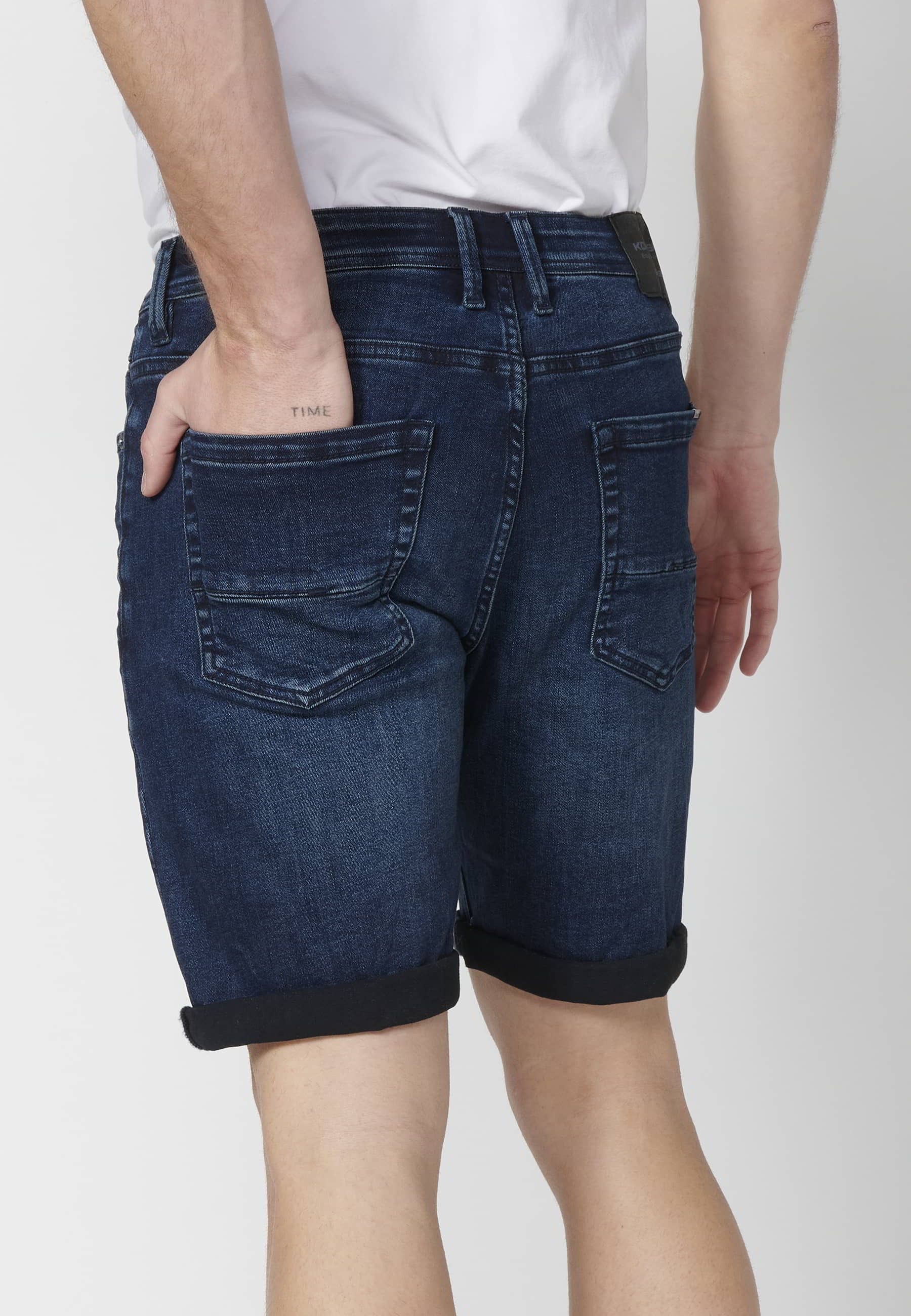 Shorts Denim Bermuda Stretch Regular Fit mit vier Taschen Dunkelblaue Farbe für Herren 6