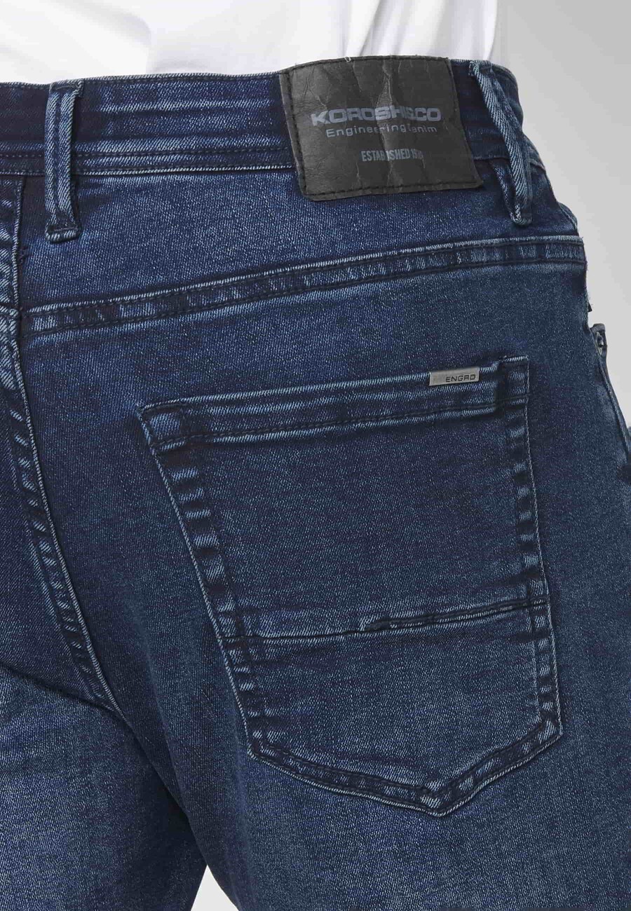 Shorts Denim Bermuda Stretch Regular Fit mit vier Taschen Dunkelblaue Farbe für Herren 7