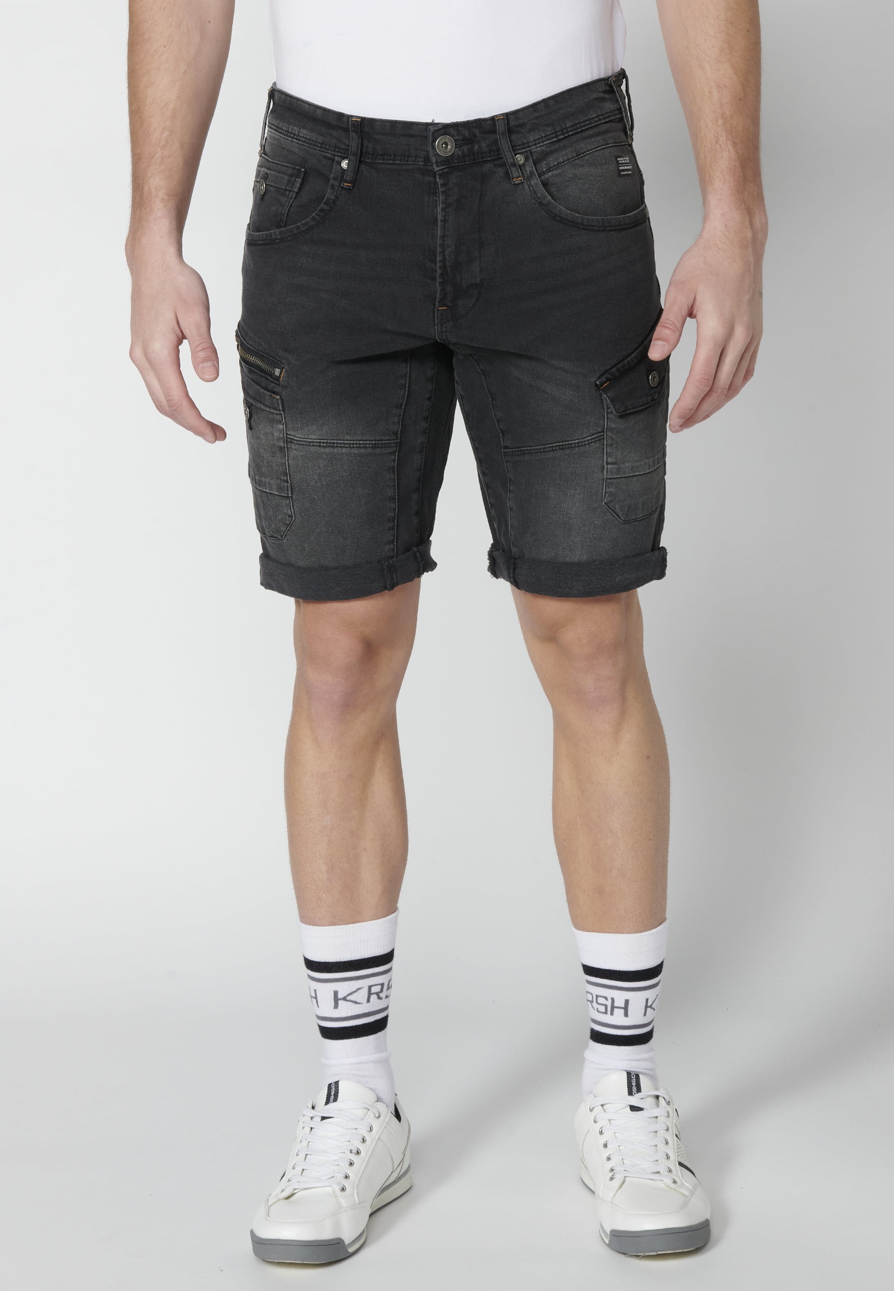 Shorts Bermuda Denim Stretch Regular Fit with four pockets Black color for Men