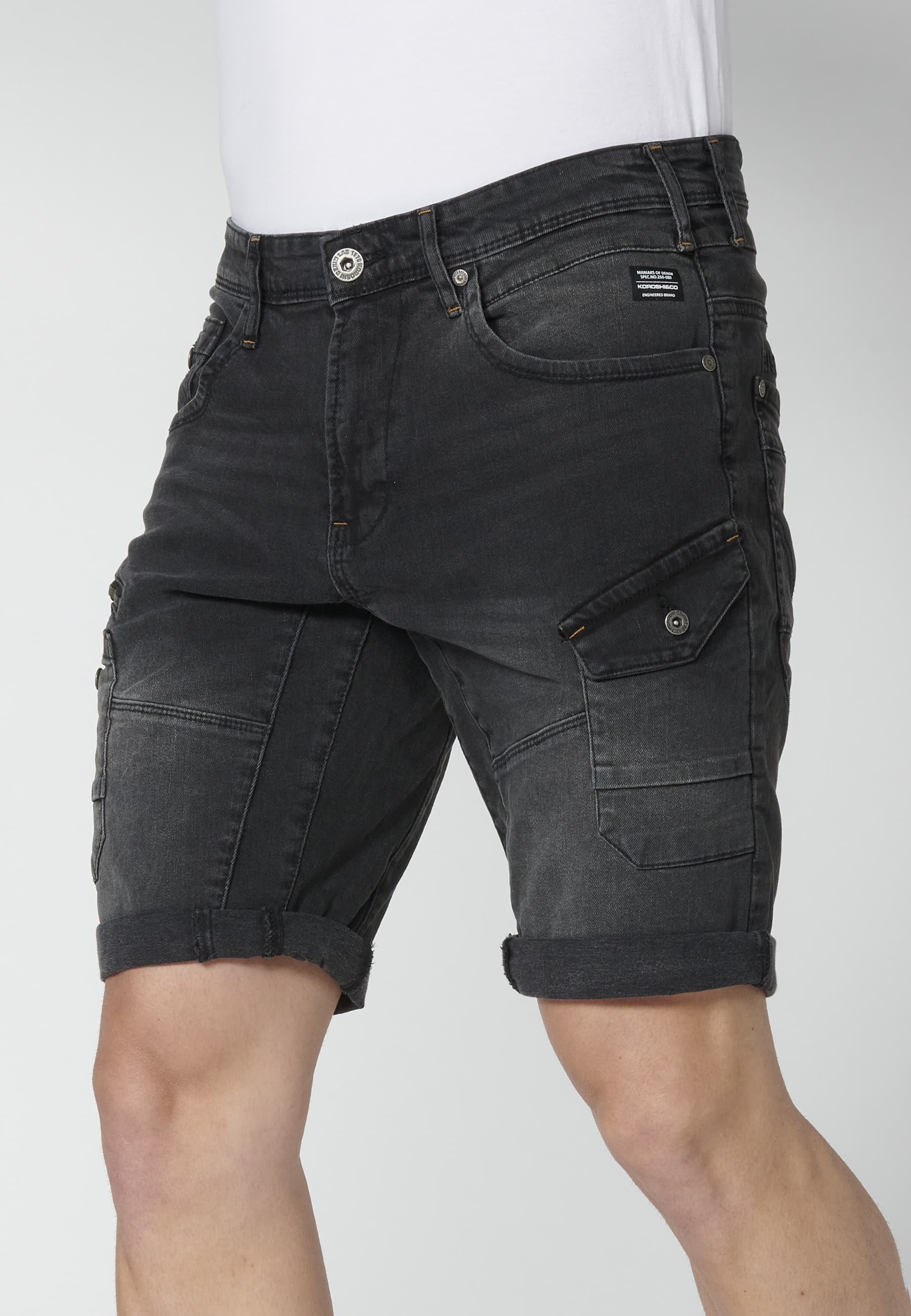 Shorts Bermuda Denim Stretch Regular Fit with four pockets Black color for Men