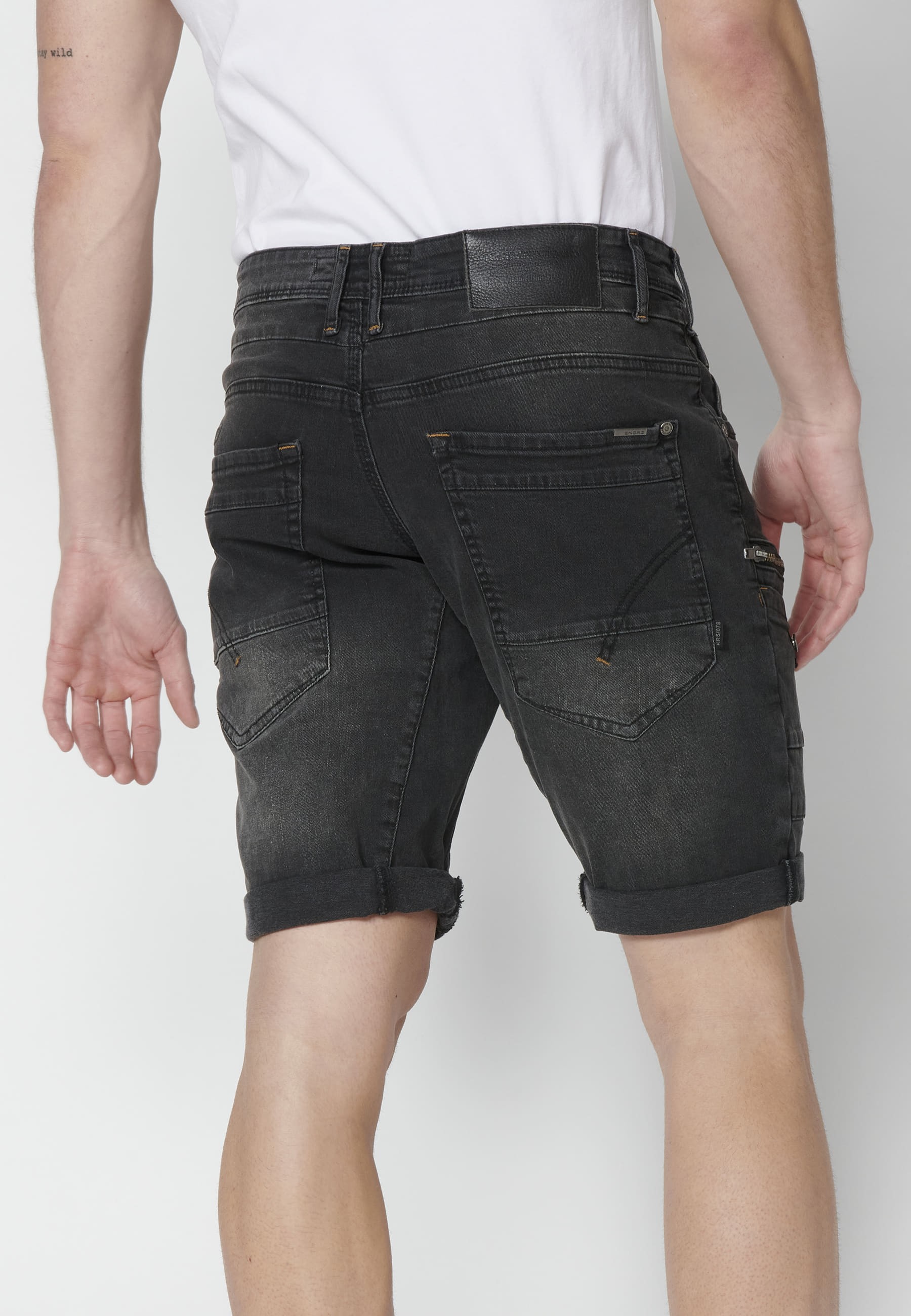 Shorts Bermuda Denim Stretch Regular Fit with four pockets Black color for Men