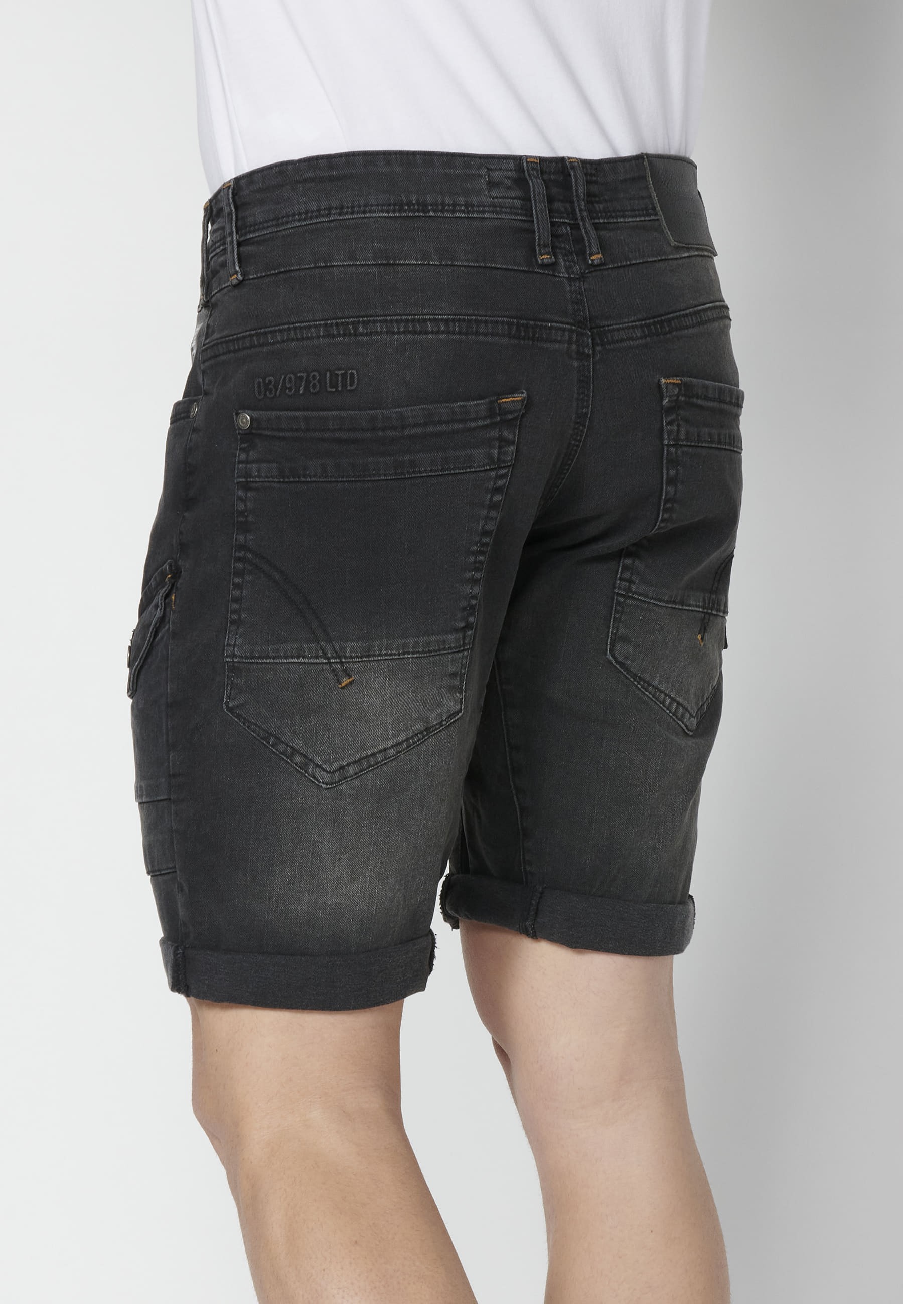 Shorts Bermuda Denim Stretch Regular Fit with four pockets Black color for Men