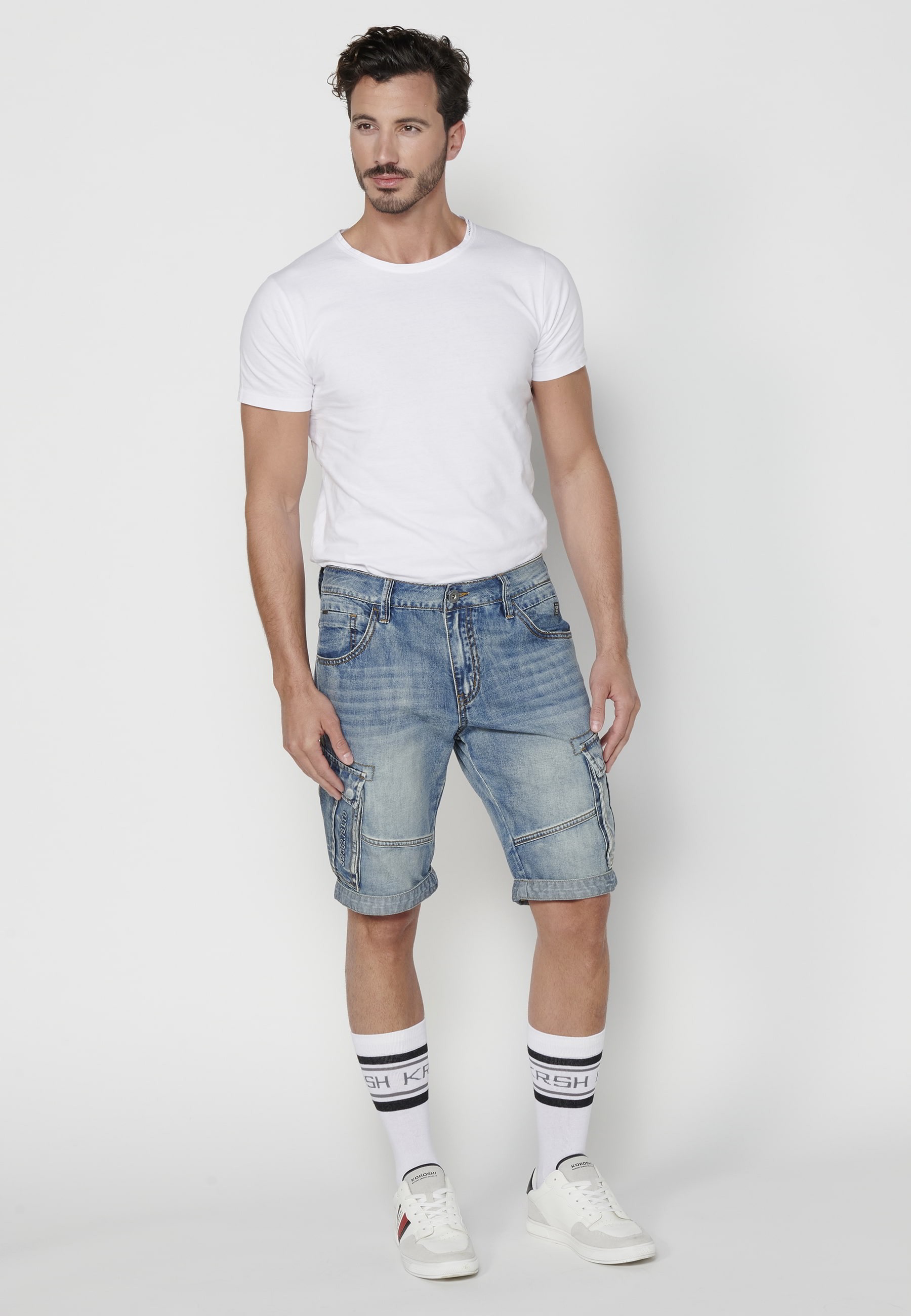 Blaue Jeans-Cargo-Bermuda-Shorts für Herren