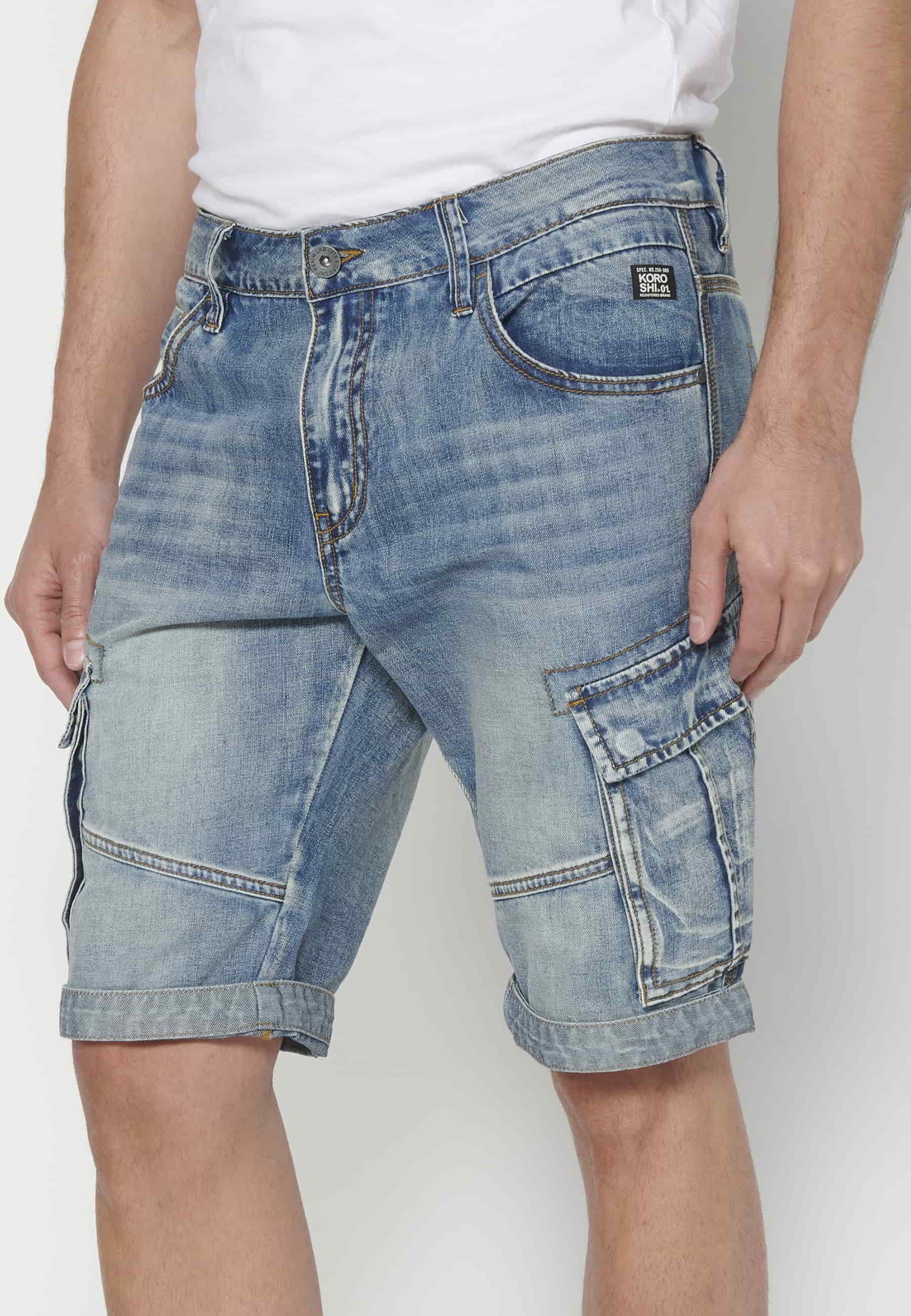 Blaue Jeans-Cargo-Bermuda-Shorts für Herren