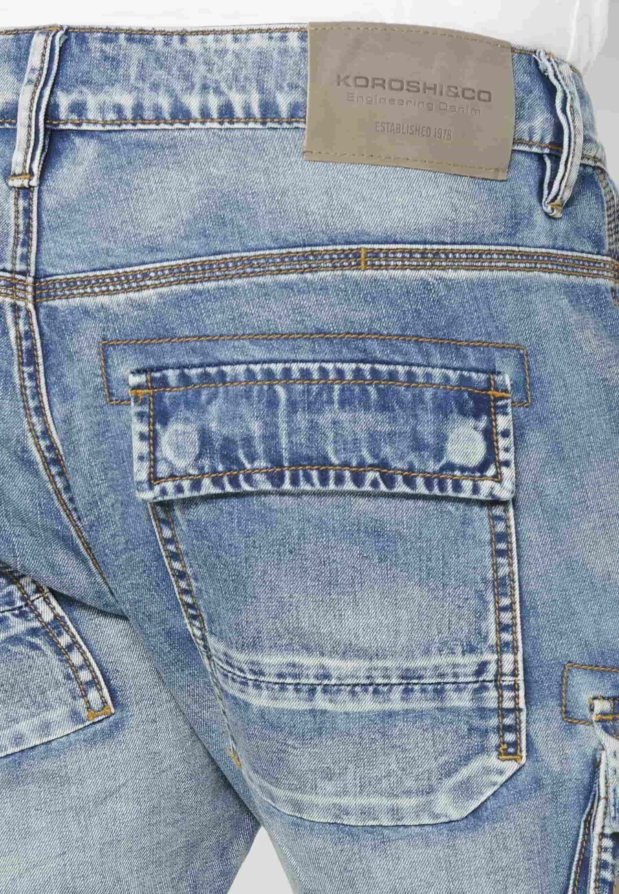 Blaue Jeans-Cargo-Bermuda-Shorts für Herren 8