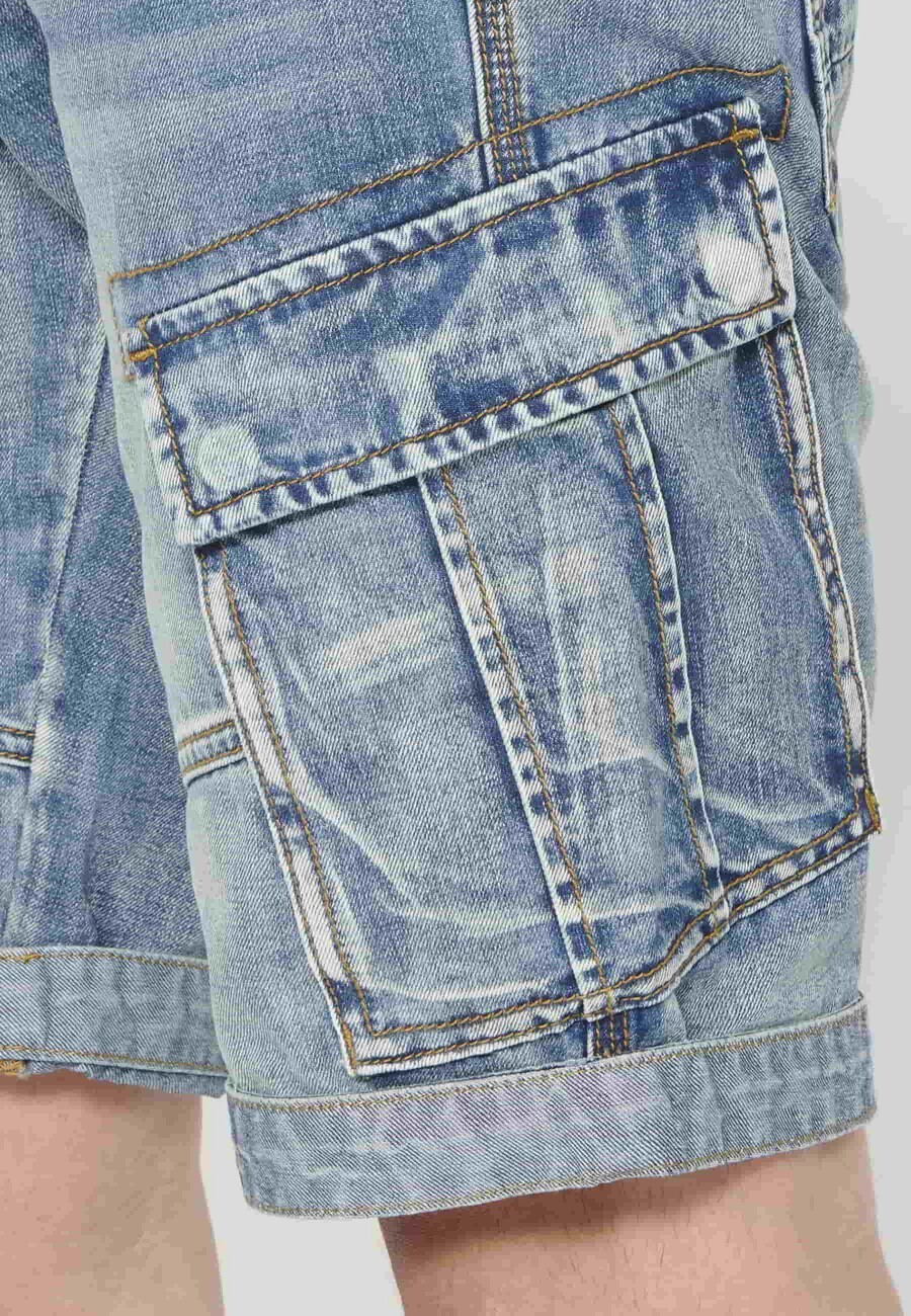 Blaue Jeans-Cargo-Bermuda-Shorts für Herren 9