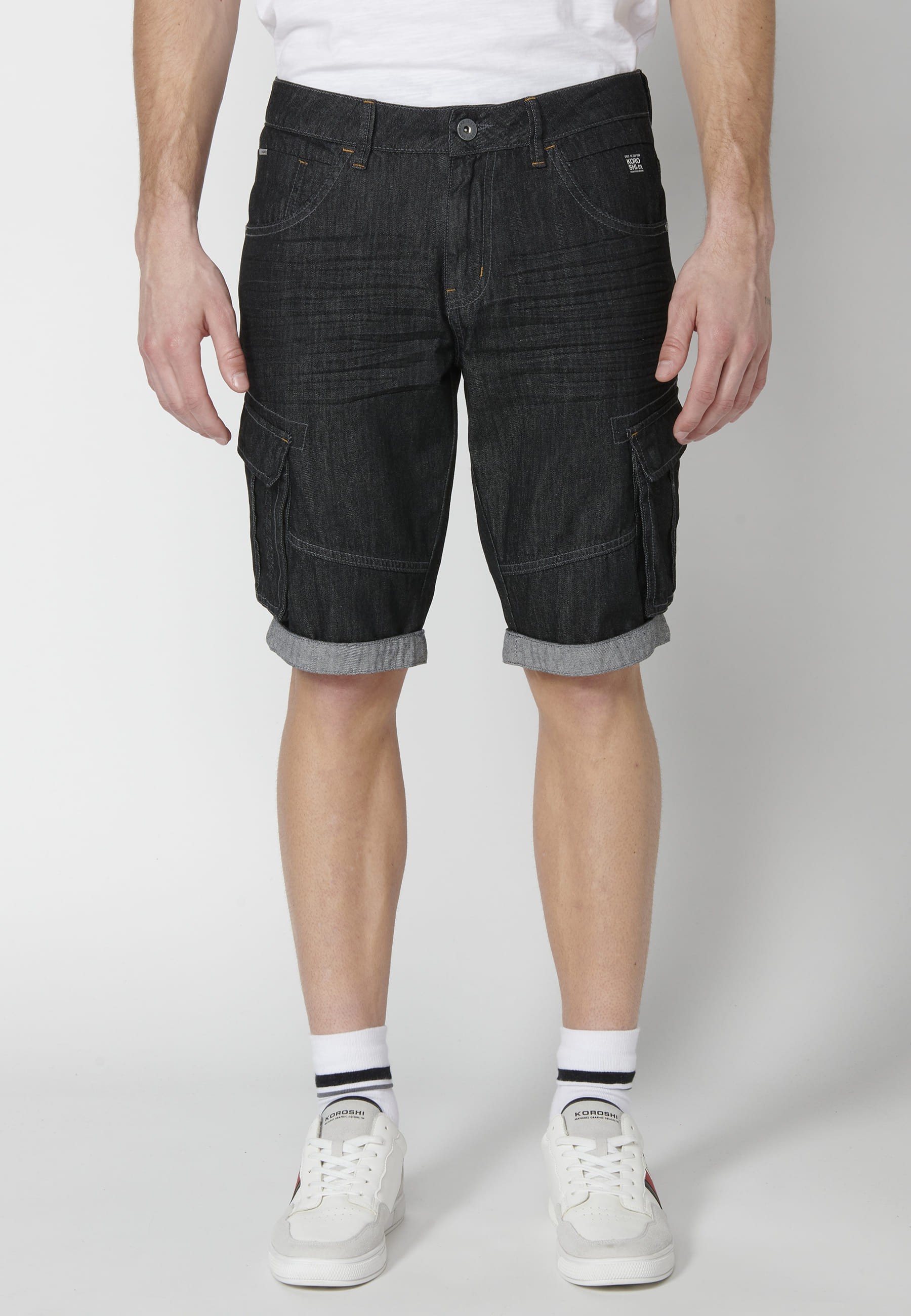 Shorts Bermuda Denim Stretch Regular Fit with four pockets Black color for Men 1